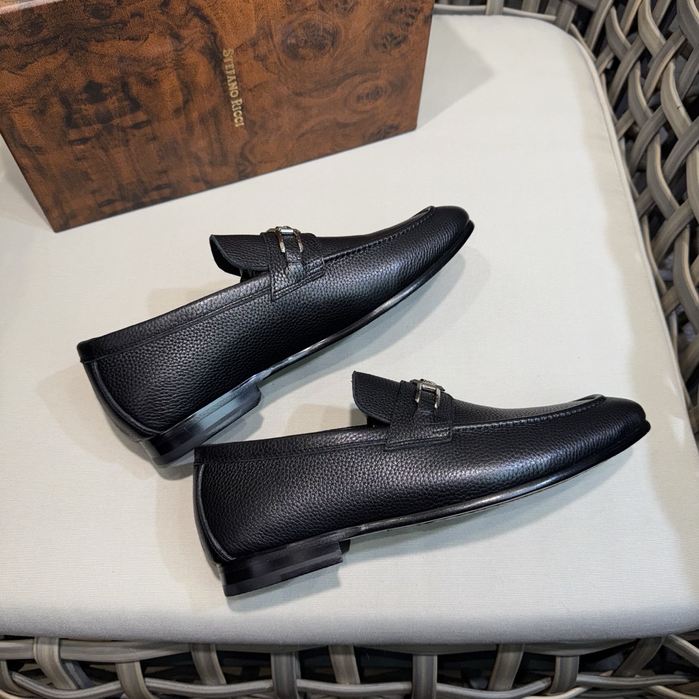 Stefano Ricci Men's Black Leather Loafers with Metal Buckle Detail 7 i1744143268246 6320 0 5