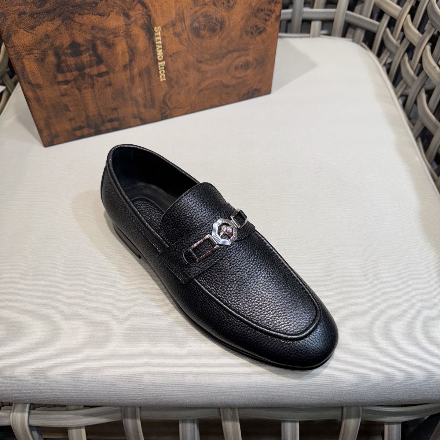 Stefano Ricci Men's Black Leather Loafers with Metal Buckle Detail 6 i1744143270513 1583 0 4