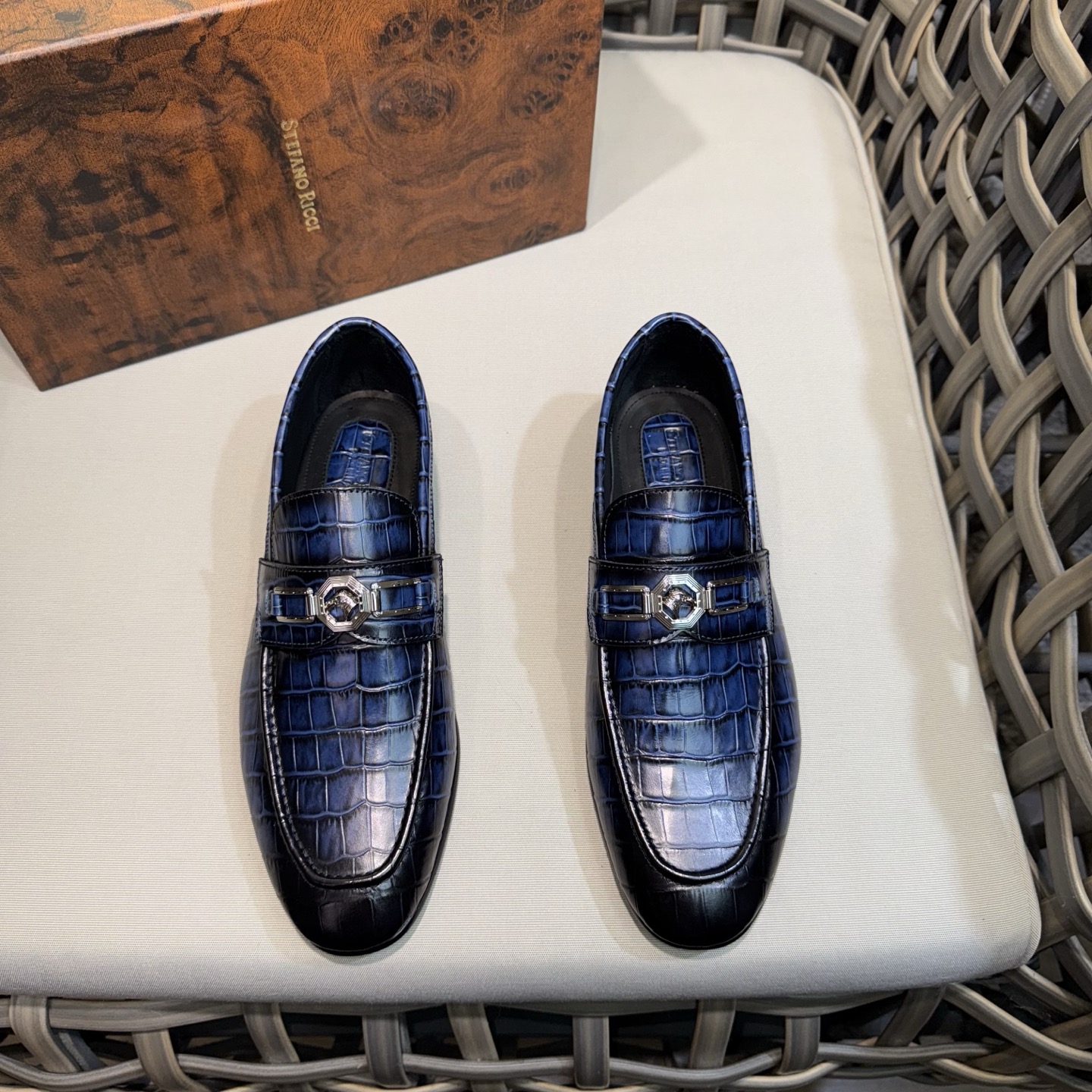 Stefano Ricci Men's Blue Alligator Leather Loafers with Metal Buckle 2 i1744143325020 5984 0 0