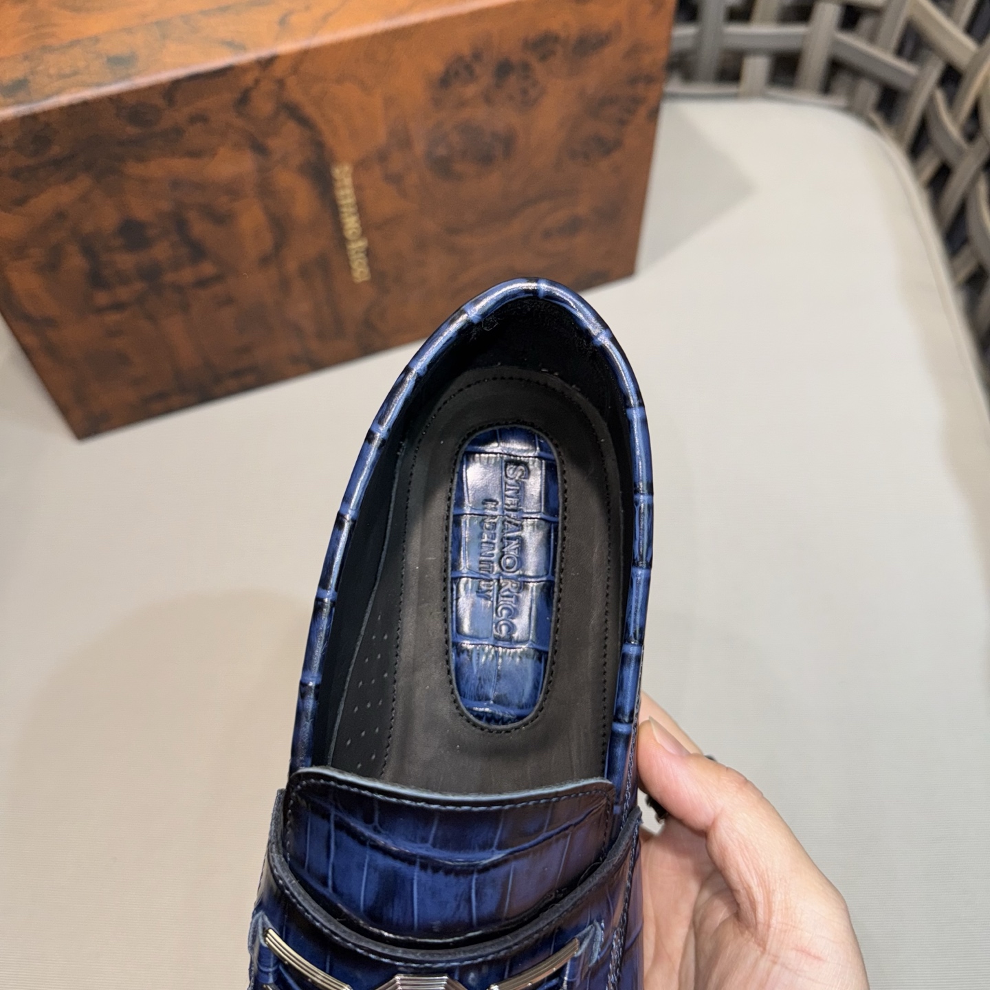 Stefano Ricci Men's Blue Alligator Leather Loafers with Metal Buckle 8 i1744143325223 4809 0 6