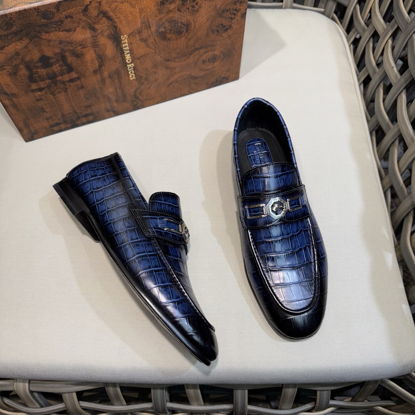 Stefano Ricci Men's Blue Alligator Leather Loafers with Metal Buckle 4 i1744143327267 2127 0 2