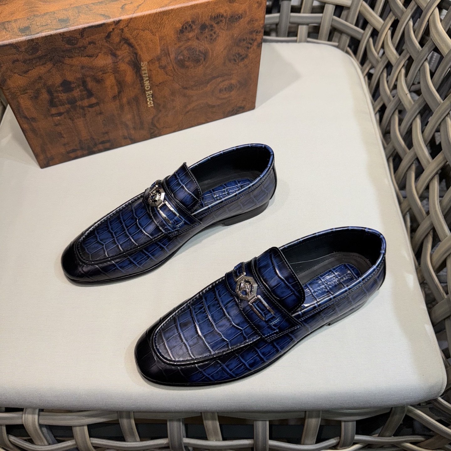 Stefano Ricci Men's Blue Alligator Leather Loafers with Metal Buckle 3 i1744143327322 9306 0 1