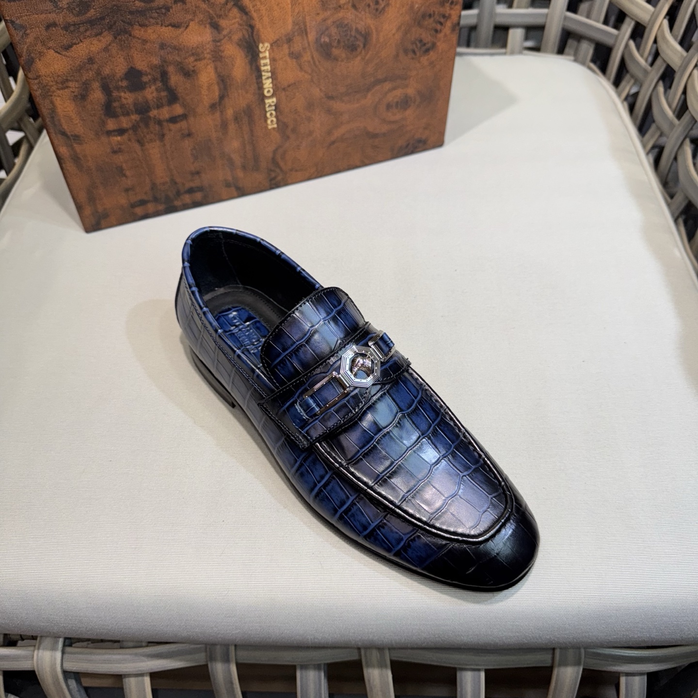 Stefano Ricci Men's Blue Alligator Leather Loafers with Metal Buckle 6 i1744143327349 6497 0 4