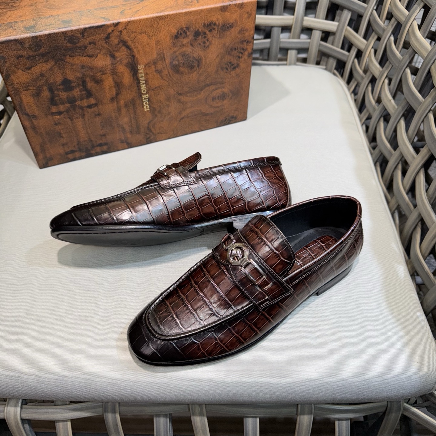 Stefano Ricci Men's Crocodile Embossed Leather Loafers with Metal Buckle 5 i1744143336008 4528 0 3