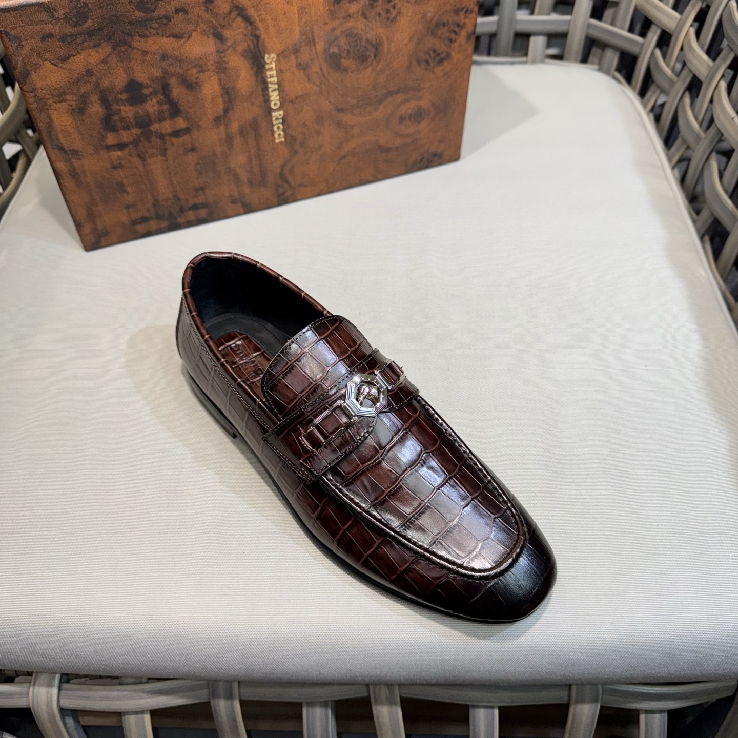 Stefano Ricci Men's Crocodile Embossed Leather Loafers with Metal Buckle 6 i1744143336158 9763 0 4