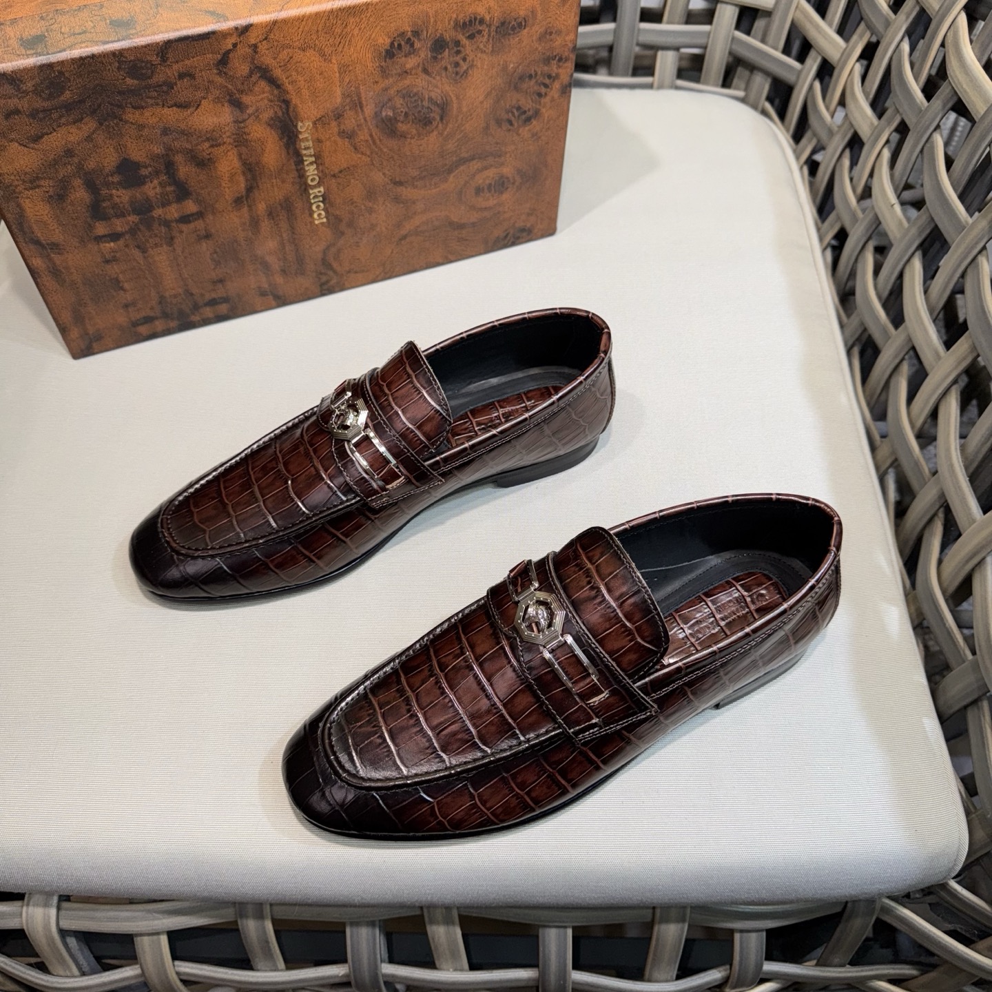 Stefano Ricci Men's Crocodile Embossed Leather Loafers with Metal Buckle 3 i1744143338835 3263 0 1