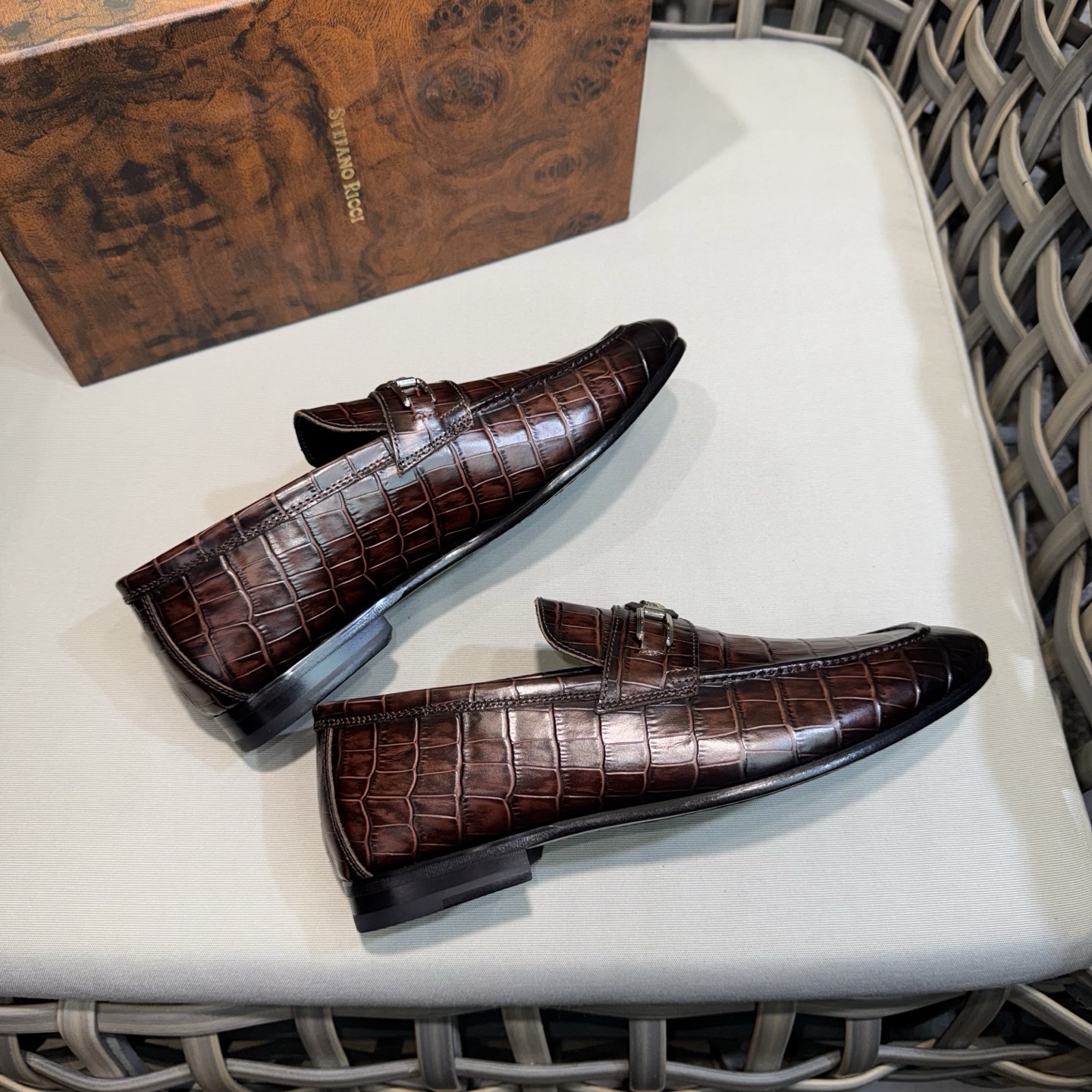 Stefano Ricci Men's Crocodile Embossed Leather Loafers with Metal Buckle 7 i1744143338880 2472 0 5