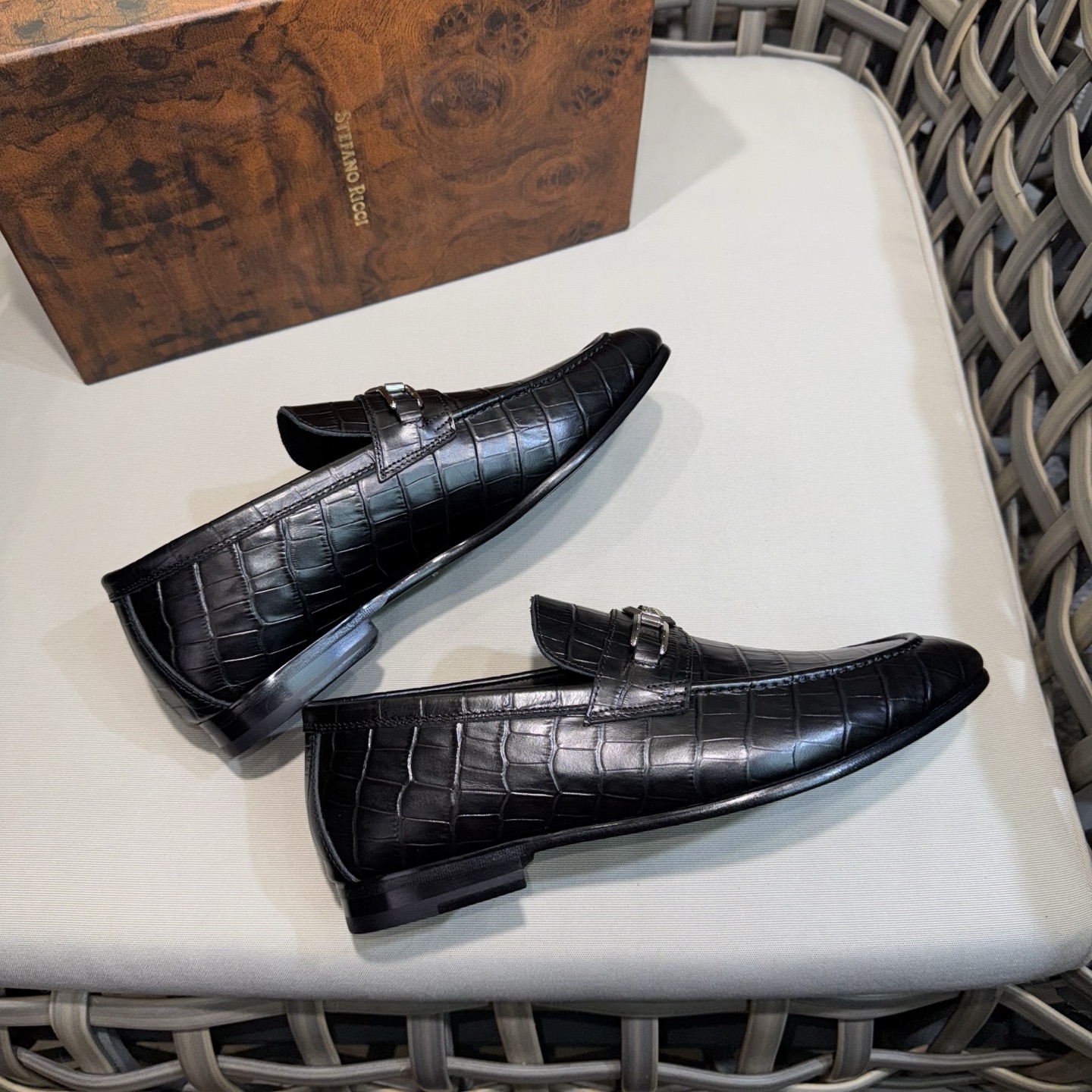 Stefano Ricci Men's Black Leather Loafers with Metal Buckle | Size 39-46 7 i1744143347829 8658 0 5