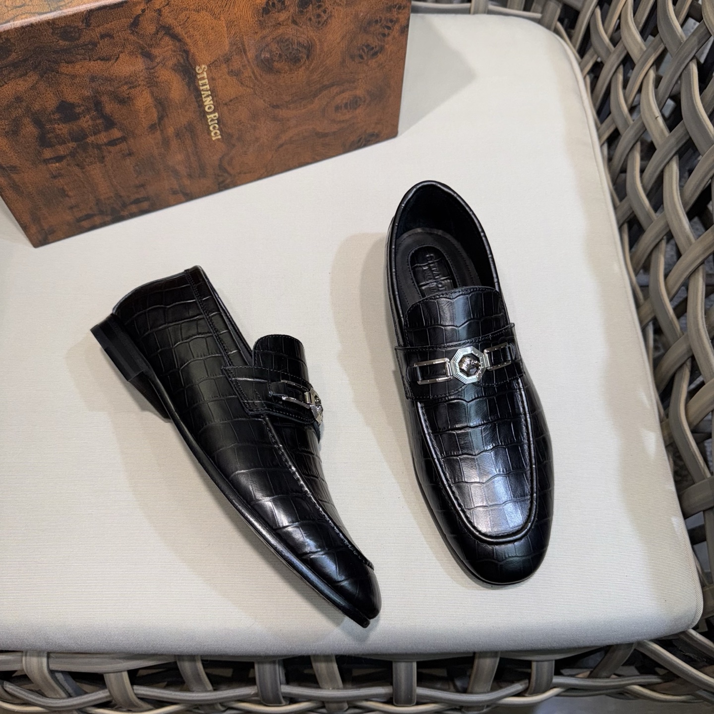 Stefano Ricci Men's Black Leather Loafers with Metal Buckle | Size 39-46 4 i1744143347839 1611 0 2