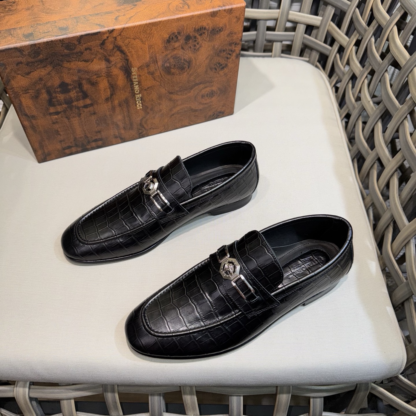 Stefano Ricci Men's Black Leather Loafers with Metal Buckle | Size 39-46 3 i1744143350902 6758 0 1