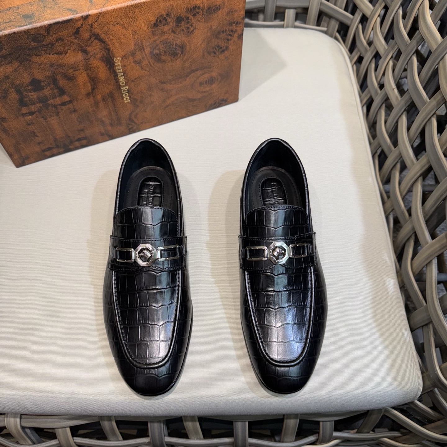 Stefano Ricci Men's Black Leather Loafers with Metal Buckle | Size 39-46 2 i1744143350972 8156 0 0