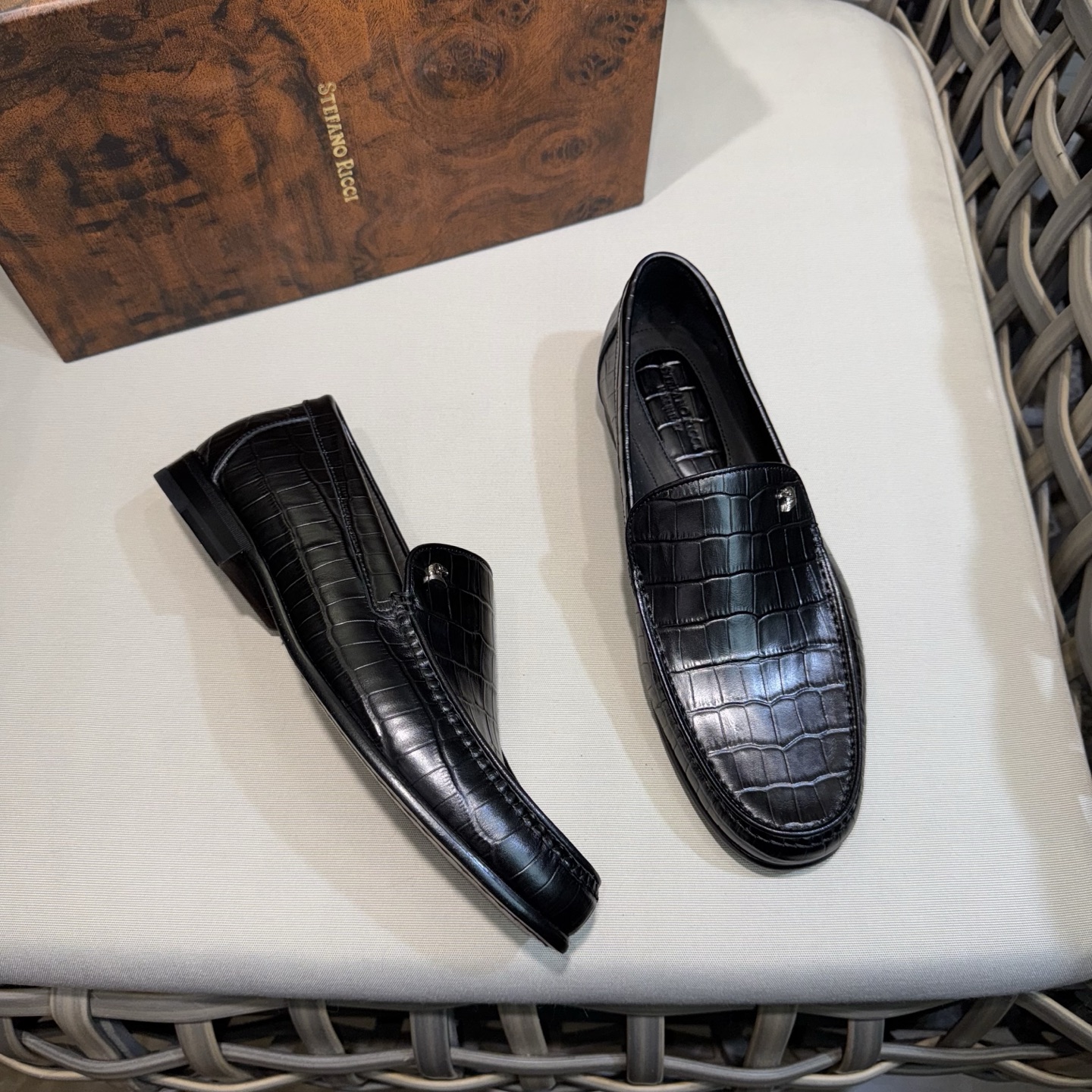 Stefano Ricci Men's Black Leather Loafers with Crocodile Pattern 4 i1744143407023 4656 0 2