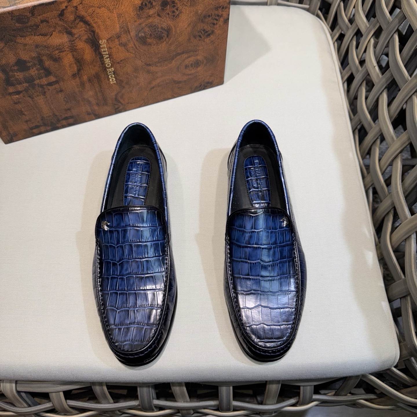 Stefano Ricci Men's Luxury Leather Loafers Blue Crocodile Pattern Dress Shoes 2 i1744143416874 5203 0 0