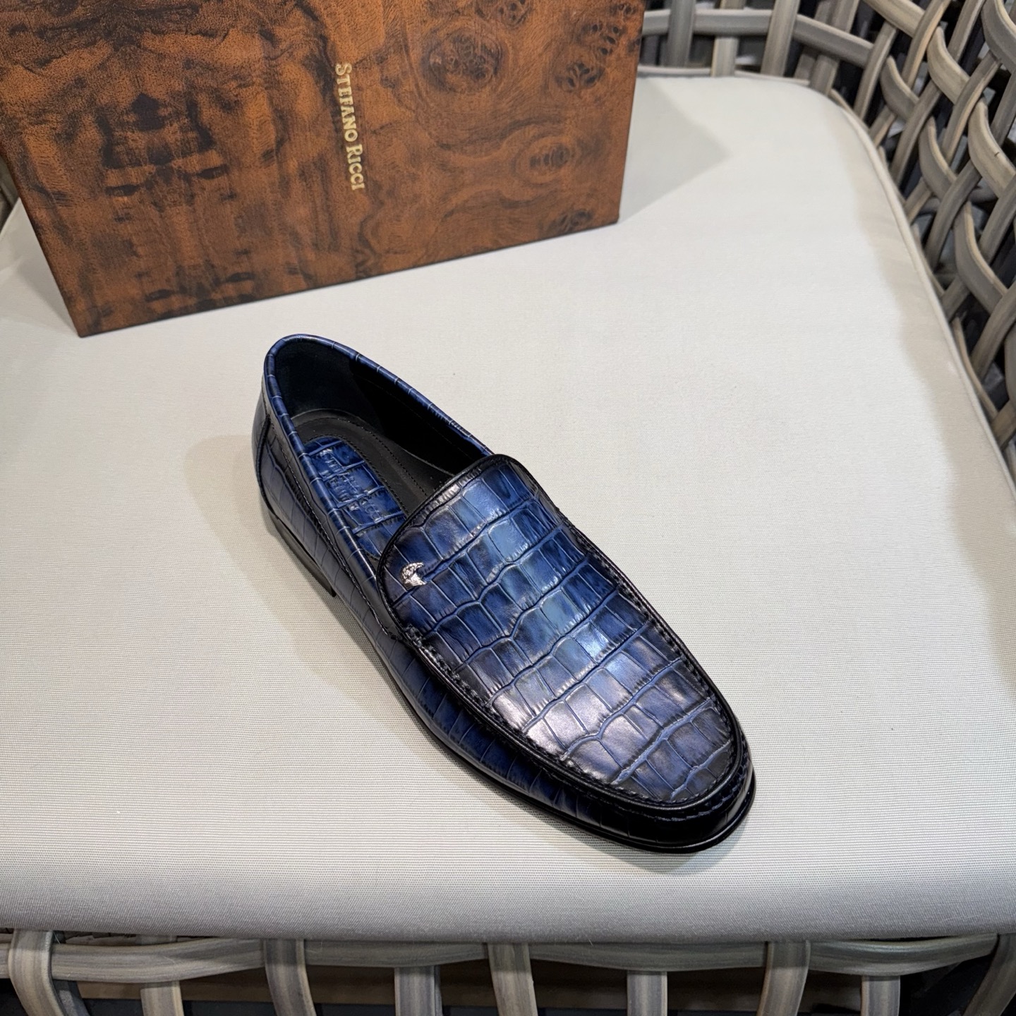 Stefano Ricci Men's Luxury Leather Loafers Blue Crocodile Pattern Dress Shoes 6 i1744143416881 3038 0 4