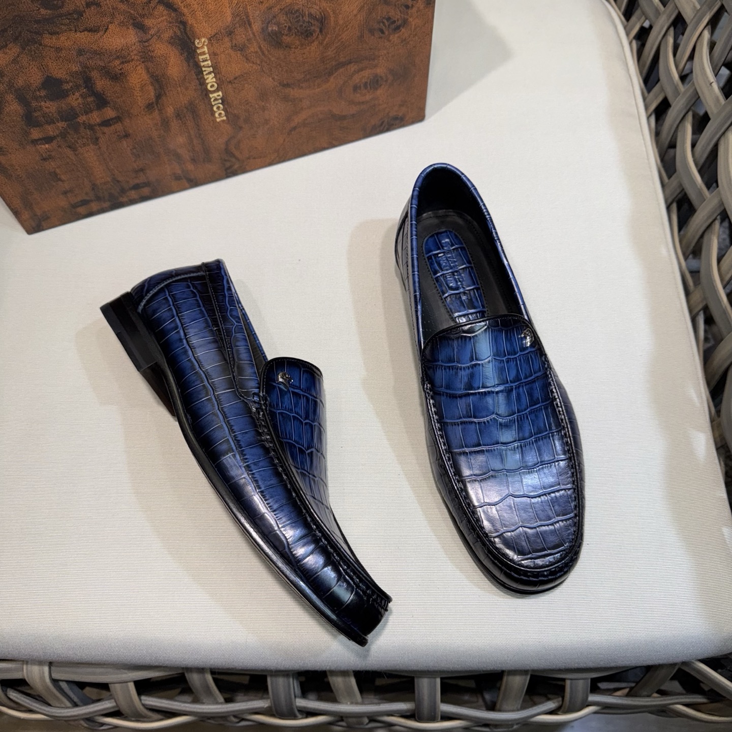 Stefano Ricci Men's Luxury Leather Loafers Blue Crocodile Pattern Dress Shoes 4 i1744143416883 1128 0 2