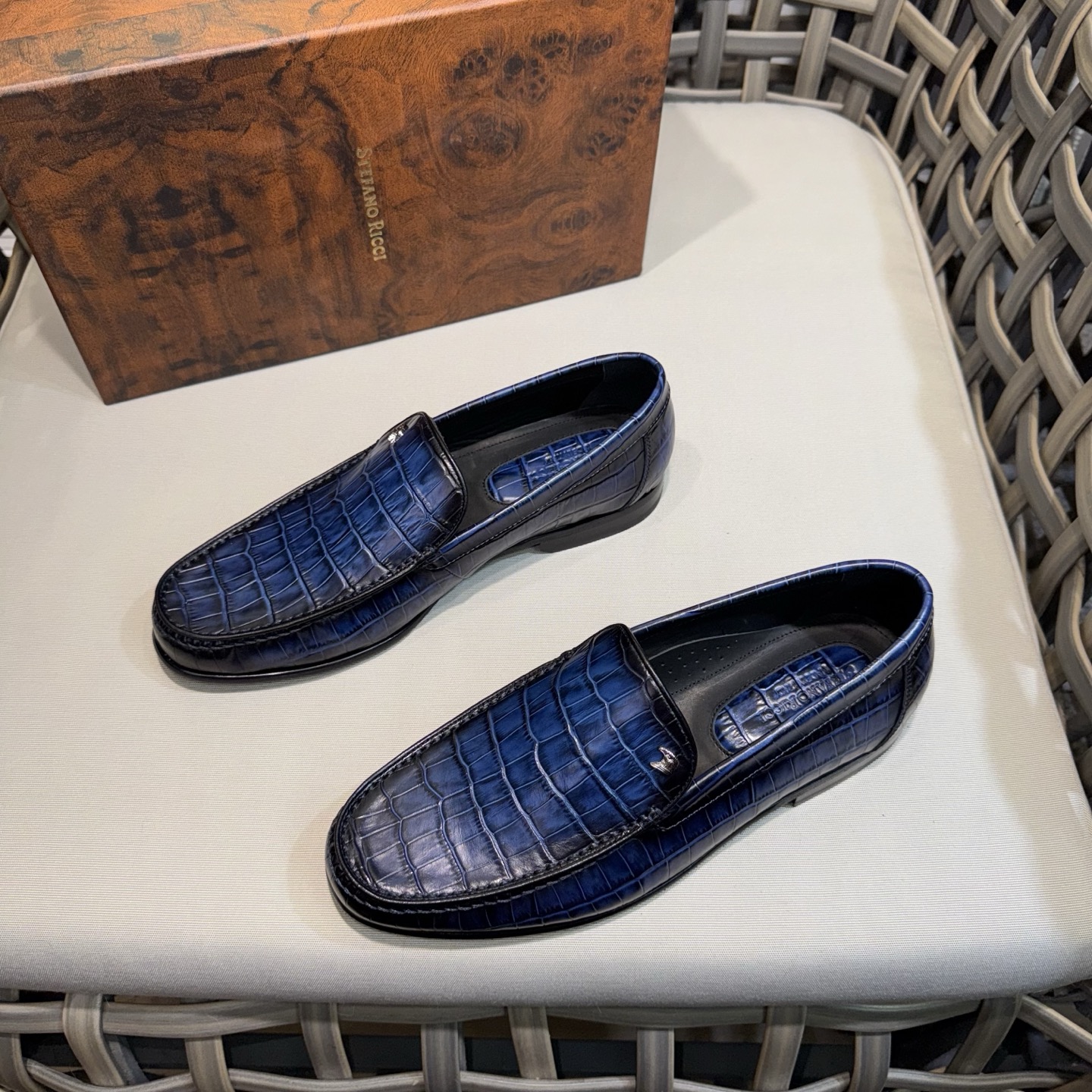 Stefano Ricci Men's Luxury Leather Loafers Blue Crocodile Pattern Dress Shoes 3 i1744143418724 7959 0 1