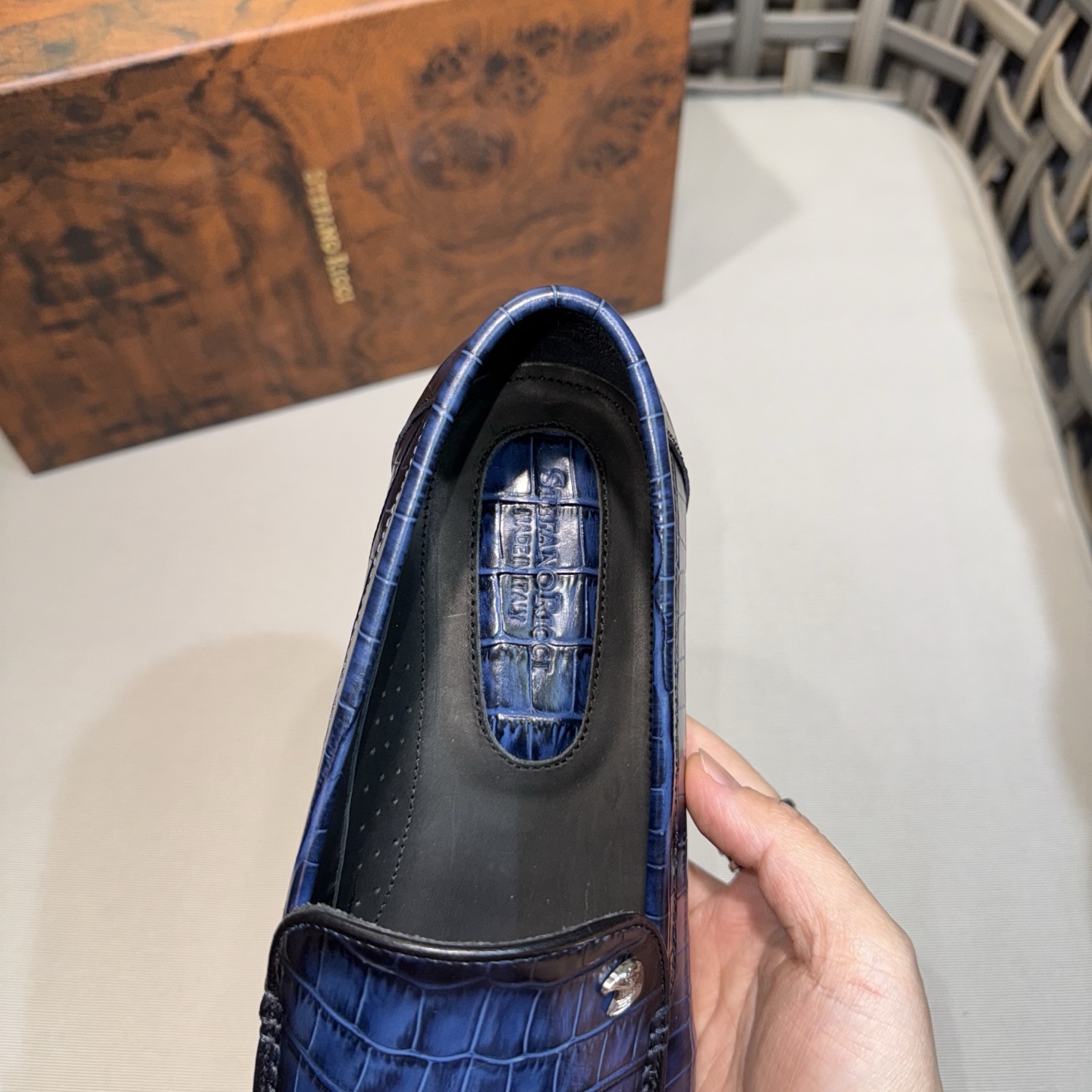 Stefano Ricci Men's Luxury Leather Loafers Blue Crocodile Pattern Dress Shoes 8 i1744143418835 1939 0 6