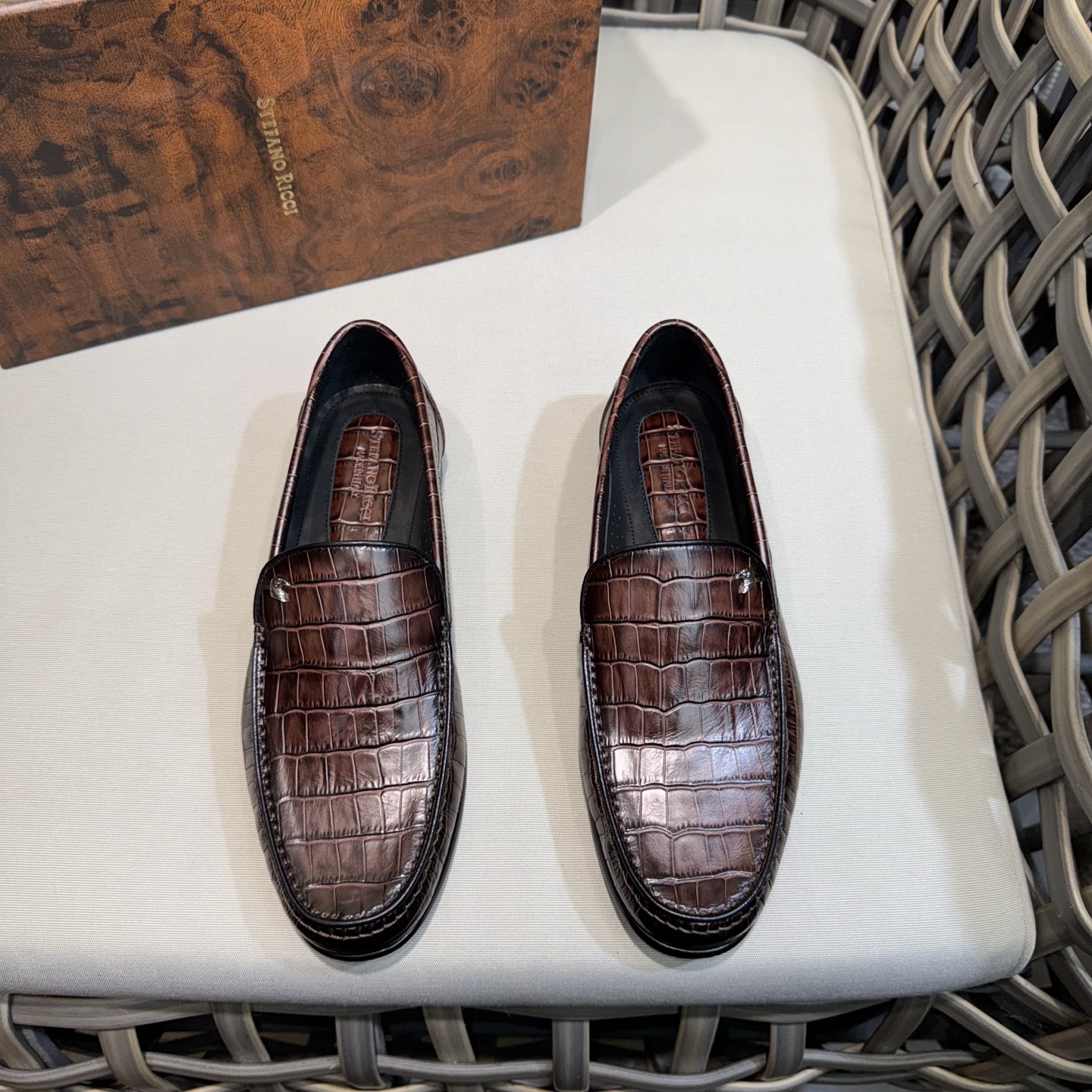 Stefano Ricci Men's Leather Loafers Luxury Crocodile Embossed Slip-Ons 1 Stefano Ricci Men's Leather Loafers Luxury Crocodile Embossed Slip-Ons