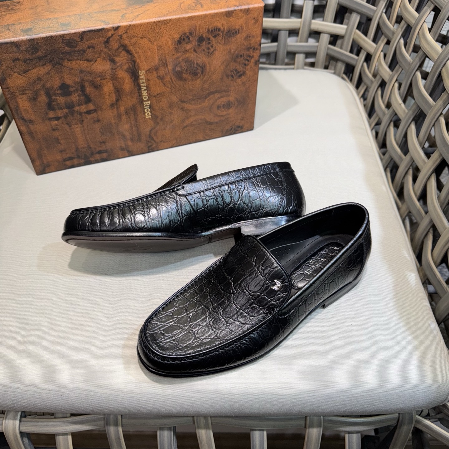 Stefano Ricci Men's Black Alligator Leather Loafers Formal Dress Shoes 5 i1744143438989 7540 0 3