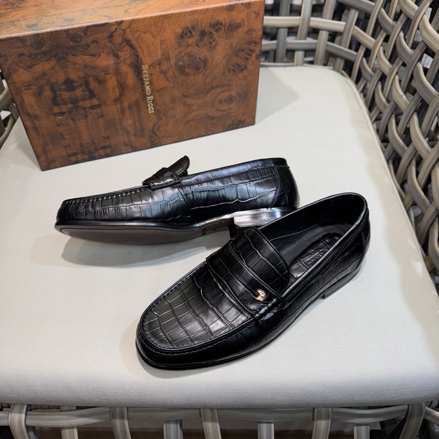 Stefano Ricci Men's Black Alligator Leather Loafers Formal Shoes 5 i1744143524877 6492 0 3
