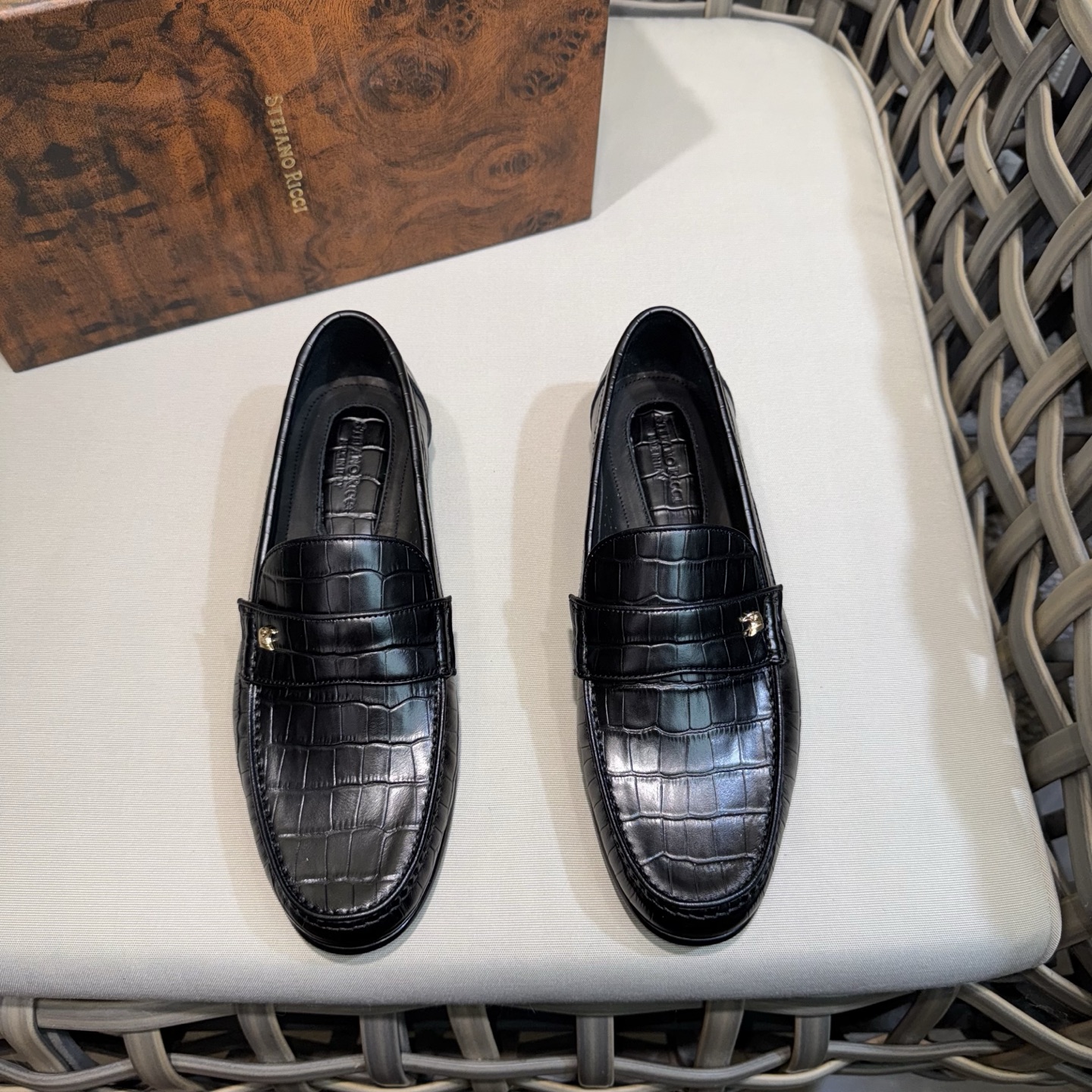 Stefano Ricci Men's Black Alligator Leather Loafers Formal Shoes 1 Stefano Ricci Men's Black Alligator Leather Loafers Formal Shoes