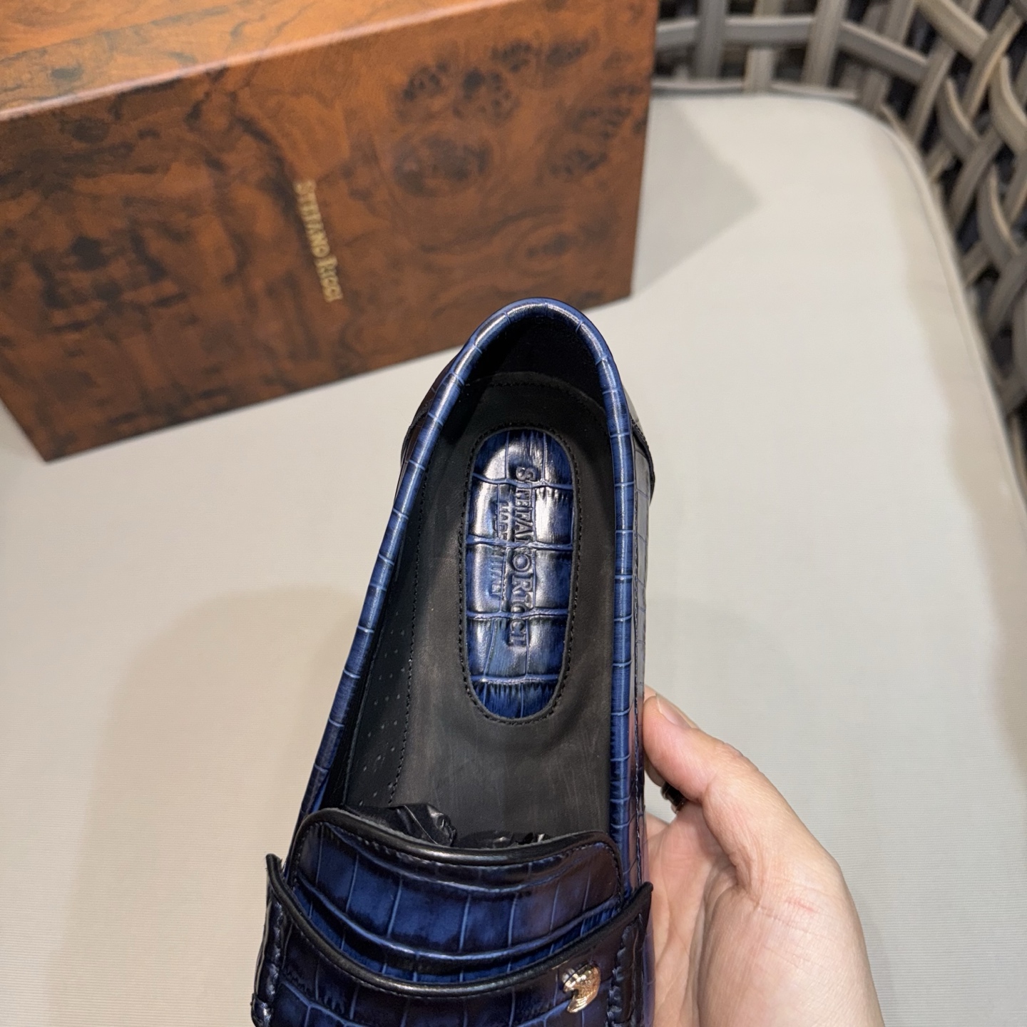 Stefano Ricci Men's Blue Croc-Embossed Leather Loafers - Formal & Casual 8 i1744143536072 3243 0 6