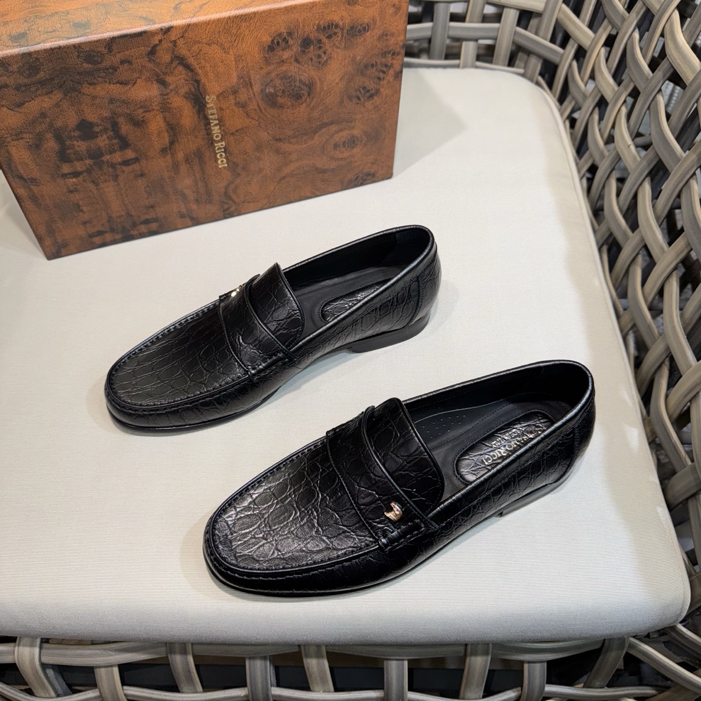 Stefano Ricci Men's Black Leather Loafers with Alligator Print 3 i1744143555788 269 0 1