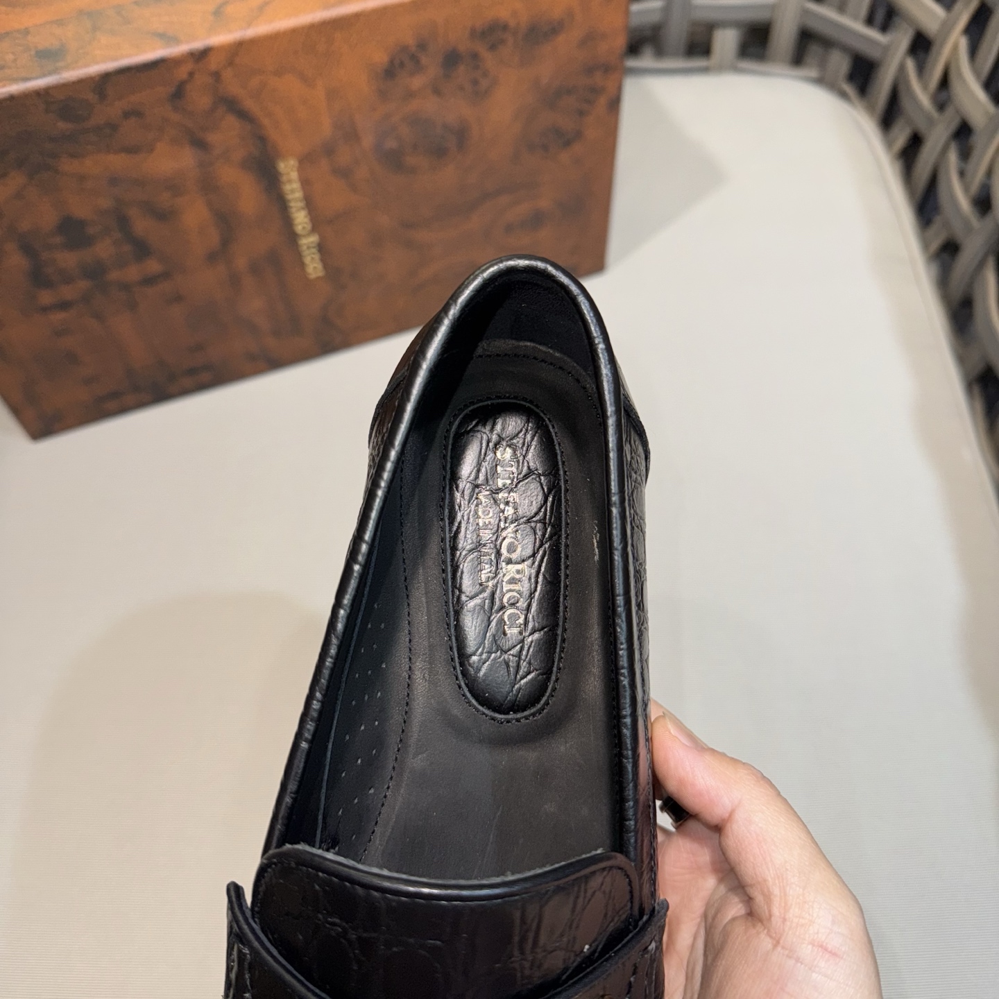 Stefano Ricci Men's Black Leather Loafers with Alligator Print 8 i1744143555885 2809 0 6