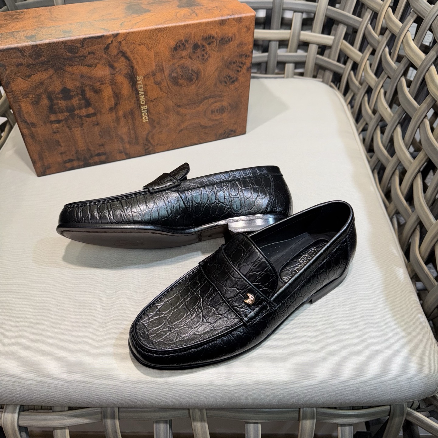 Stefano Ricci Men's Black Leather Loafers with Alligator Print 5 i1744143557096 4595 0 3