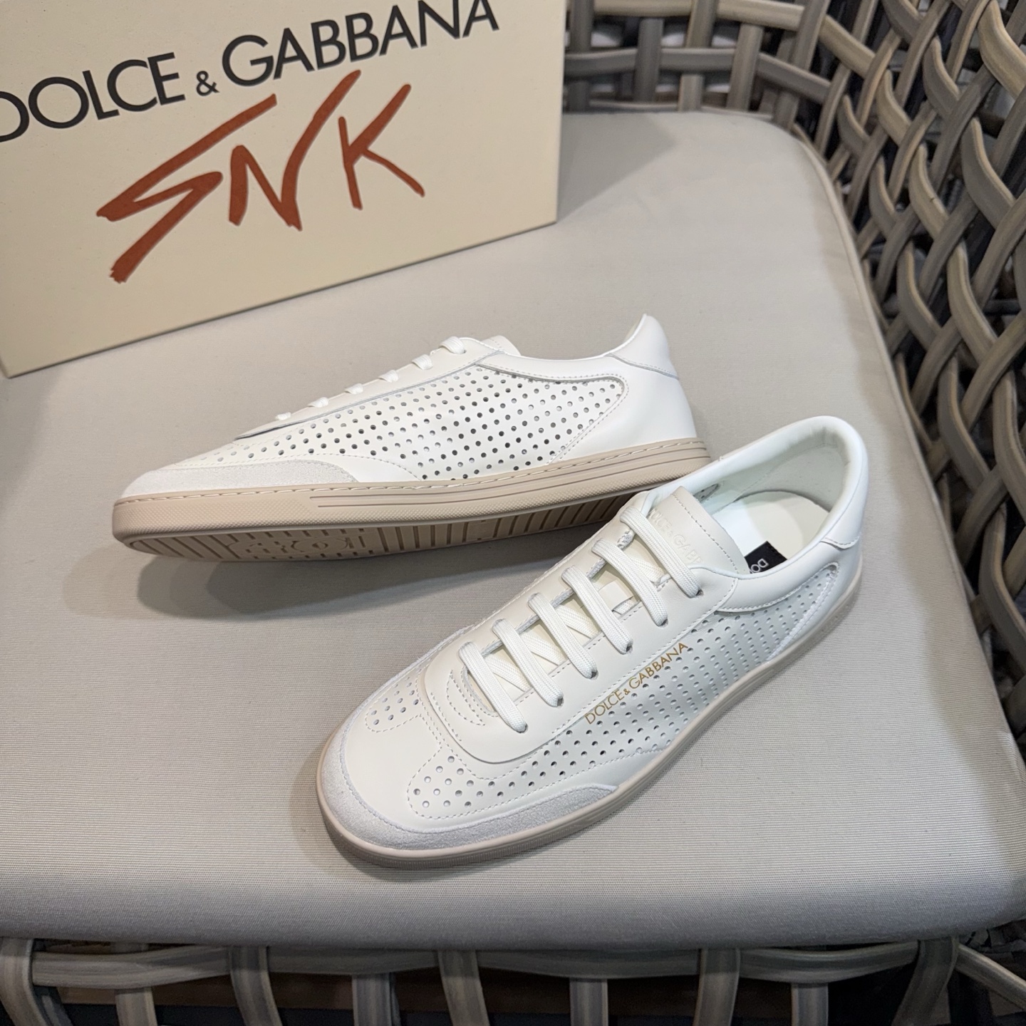 Dolce & Gabbana Men's White Leather Perforated Sneakers - Breathable & Stylish 5 i1744525002681 3659 0 3