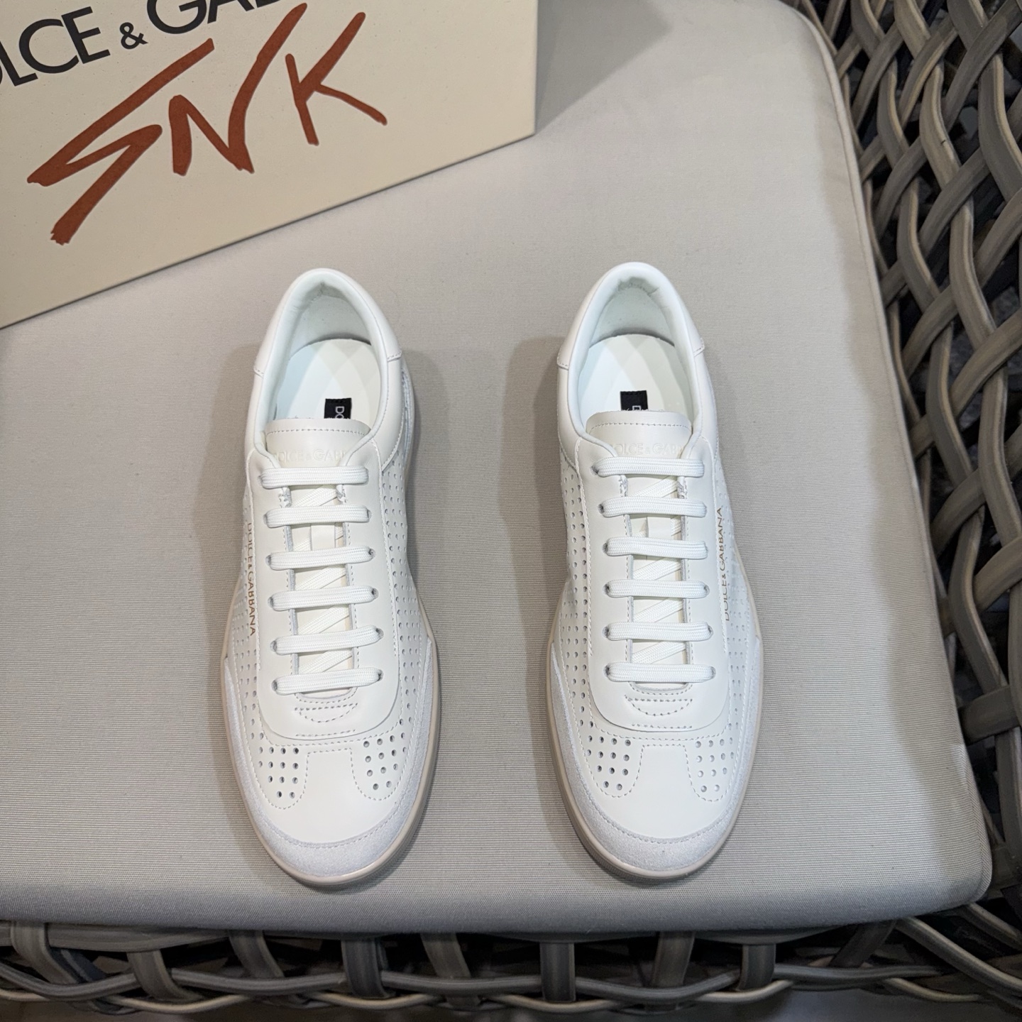Dolce & Gabbana Men's White Leather Perforated Sneakers - Breathable & Stylish 1 Dolce & Gabbana Men's White Leather Perforated Sneakers - Breathable & Stylish