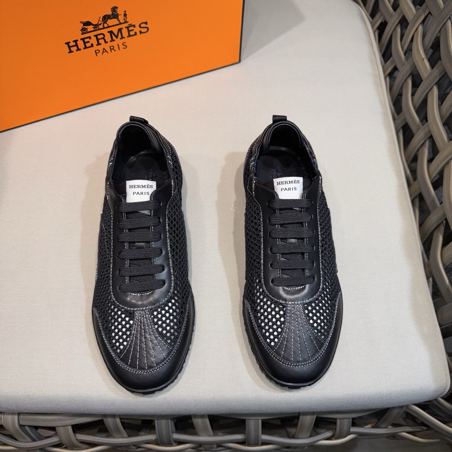 NO:278233,Herme*Jet Desert Shoes and Sneakers | Crochet and Nappa Leather Sneakers Decorative Contrast Pattern and Iconic 