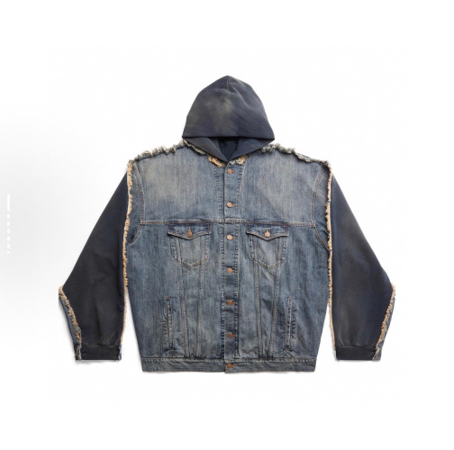 Balenciaga SS23 Distressed Denim & Jersey Hoodie Jacket - Unisex Style 1 Balenciaga SS23 Distressed Denim & Jersey Hoodie Jacket - Unisex Style