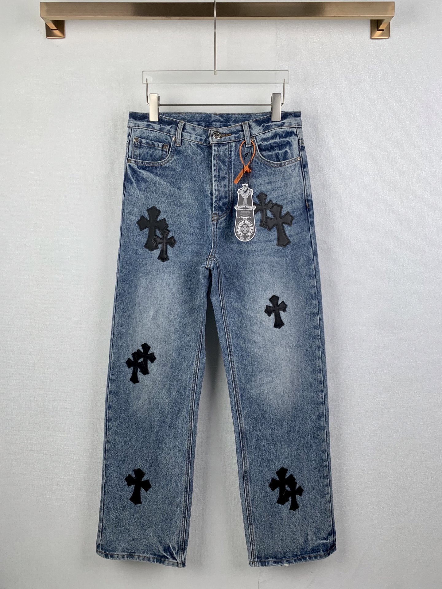 Chrome Hearts Chrome Hearts 克罗心 十字贴皮徽标牛仔裤