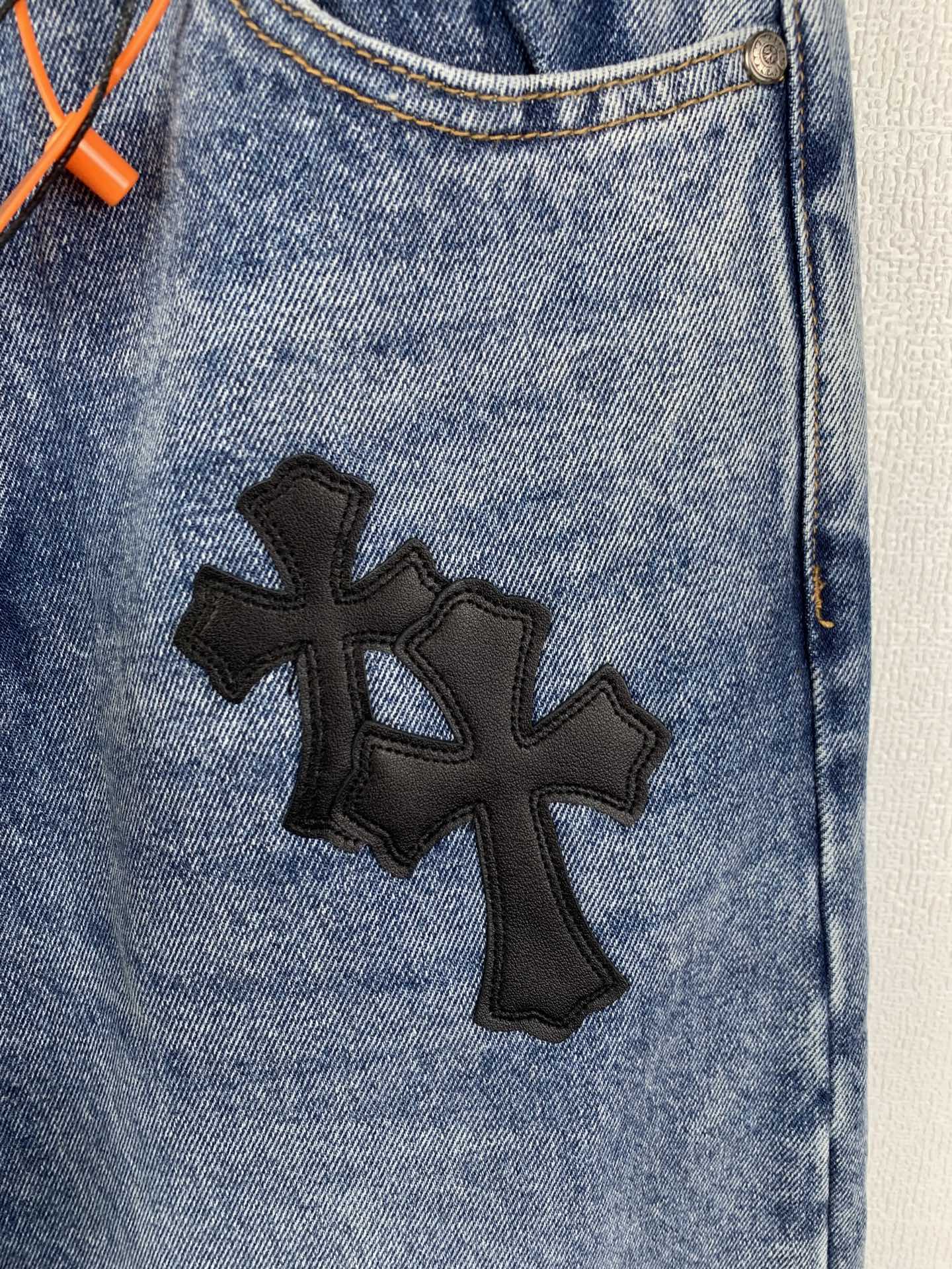 Chrome Hearts Chrome Hearts 克罗心 十字贴皮徽标牛仔裤