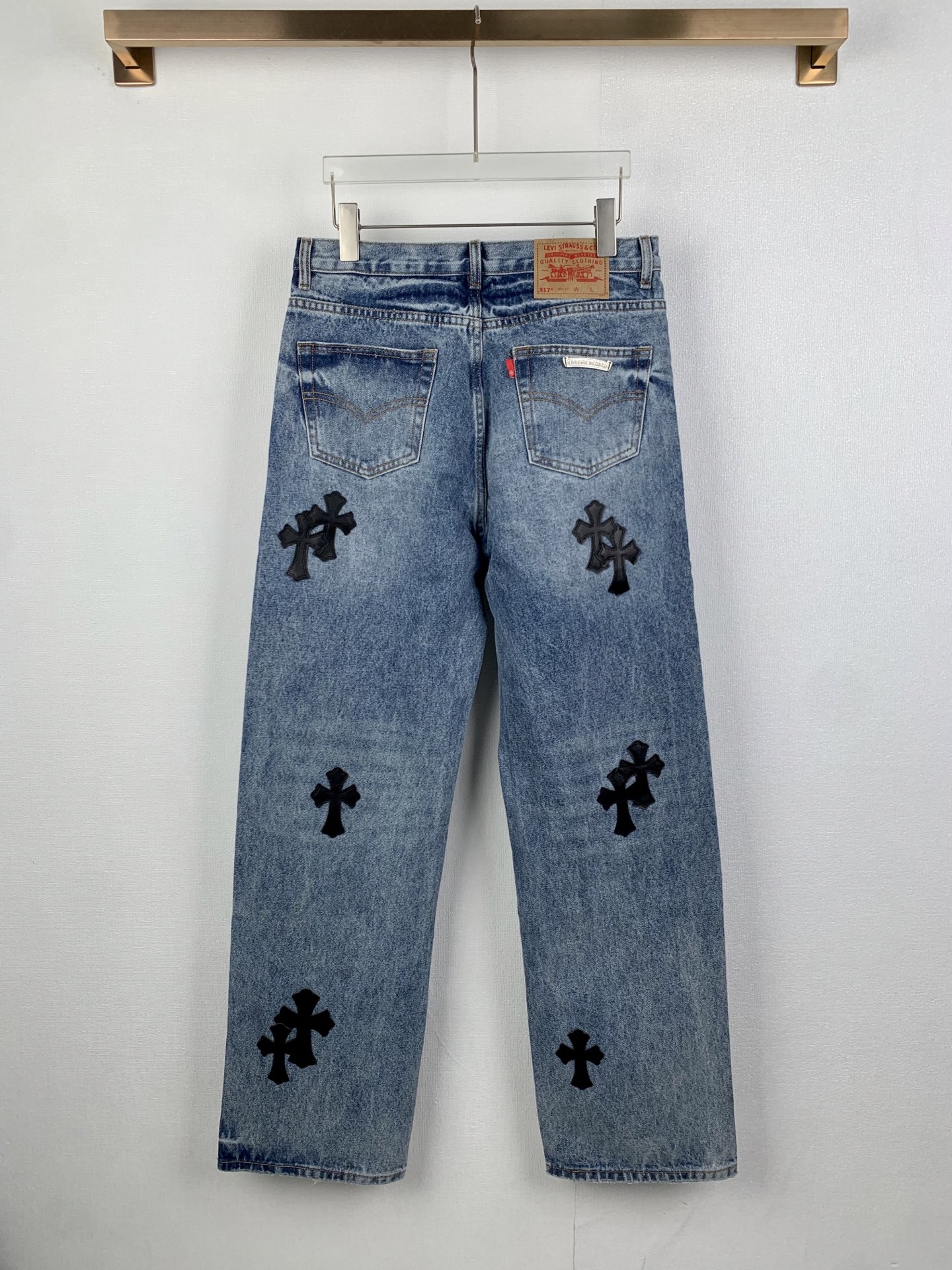 Chrome Hearts Chrome Hearts 克罗心 十字贴皮徽标牛仔裤
