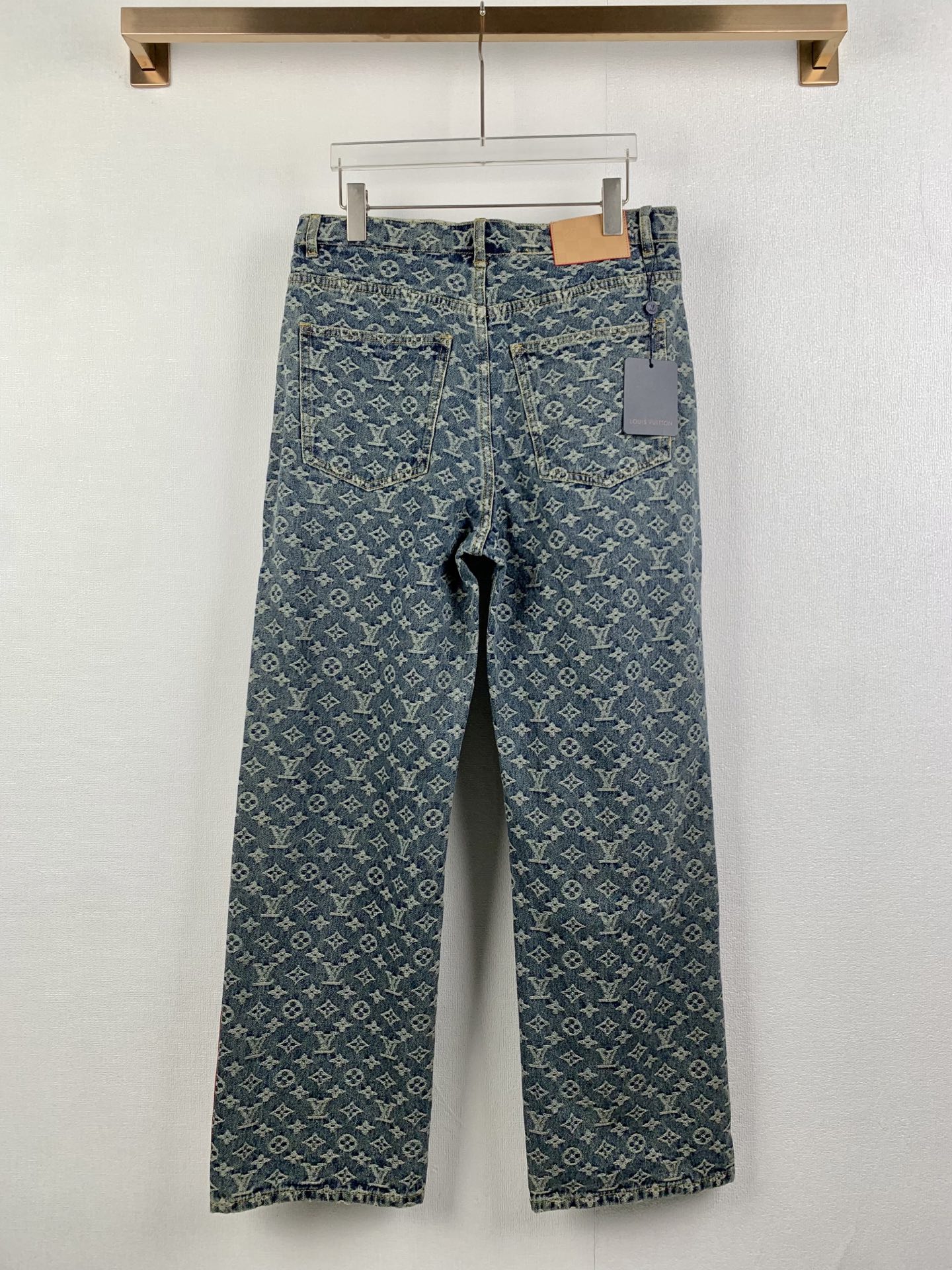 Louis Vuitton LOUIS VUITTON路易LV 提花装饰皮边牛仔长裤