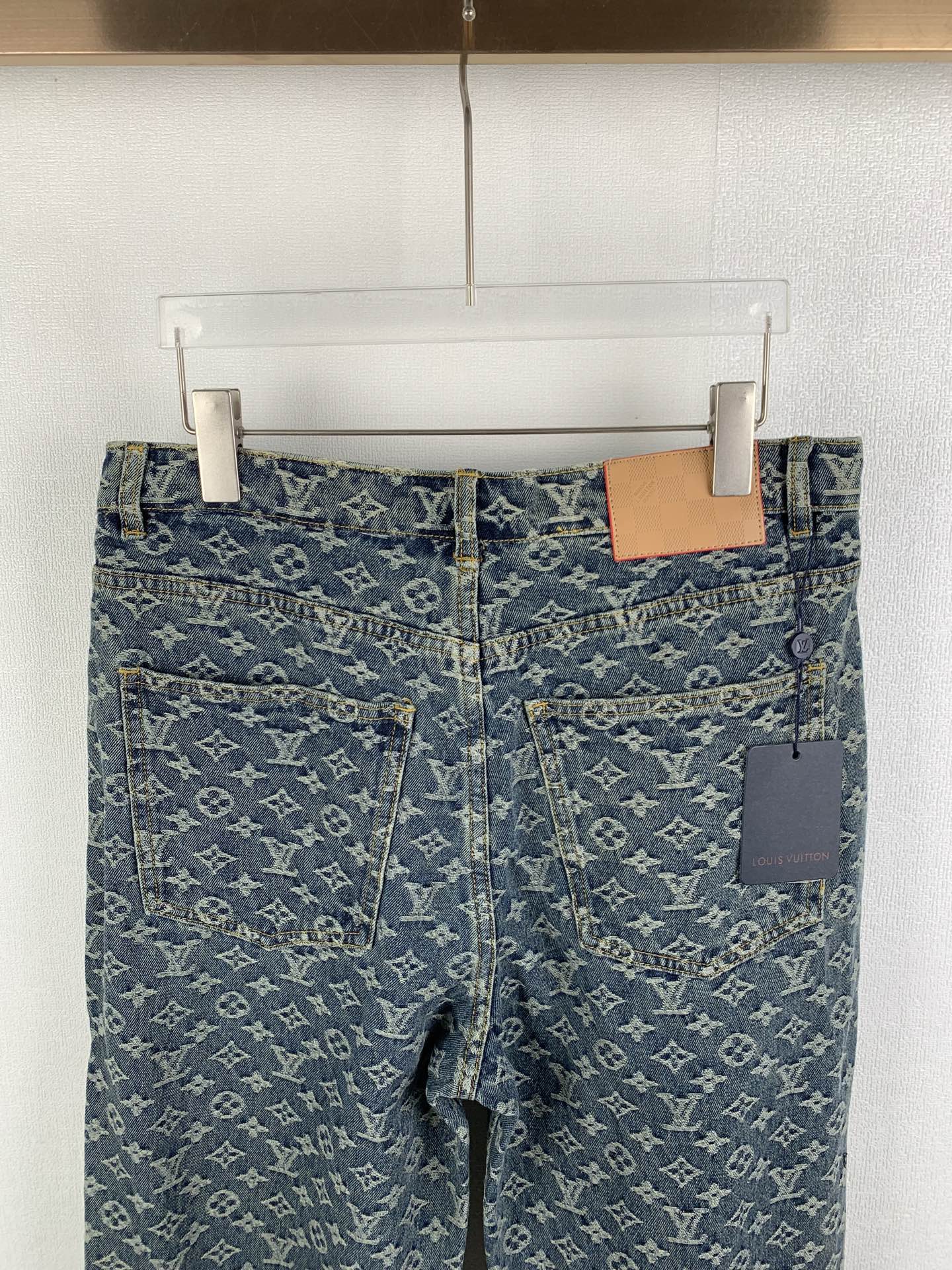 Louis Vuitton LOUIS VUITTON路易LV 提花装饰皮边牛仔长裤