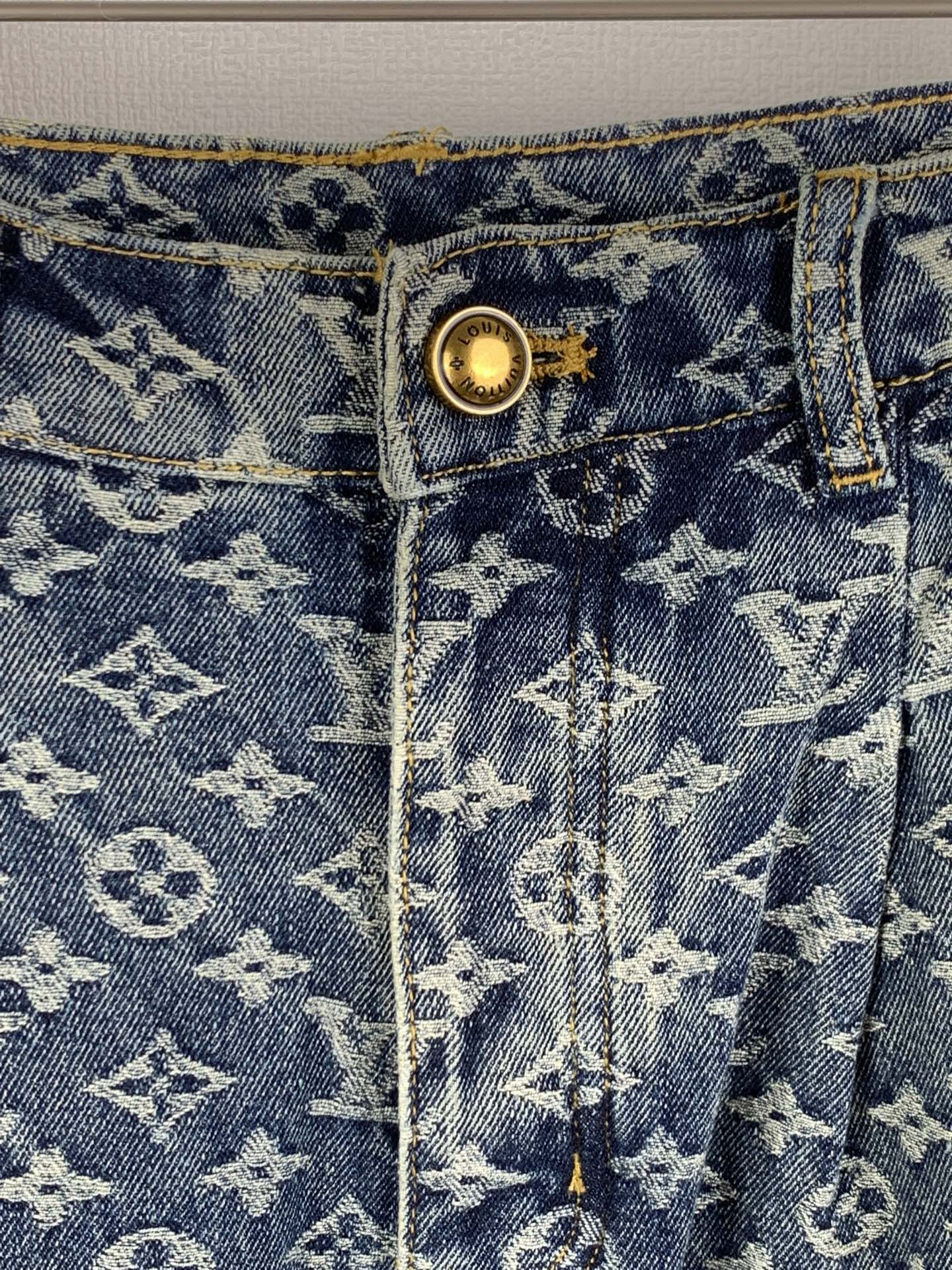 Louis Vuitton LOUIS VUITTON路易LV 提花装饰皮边牛仔长裤