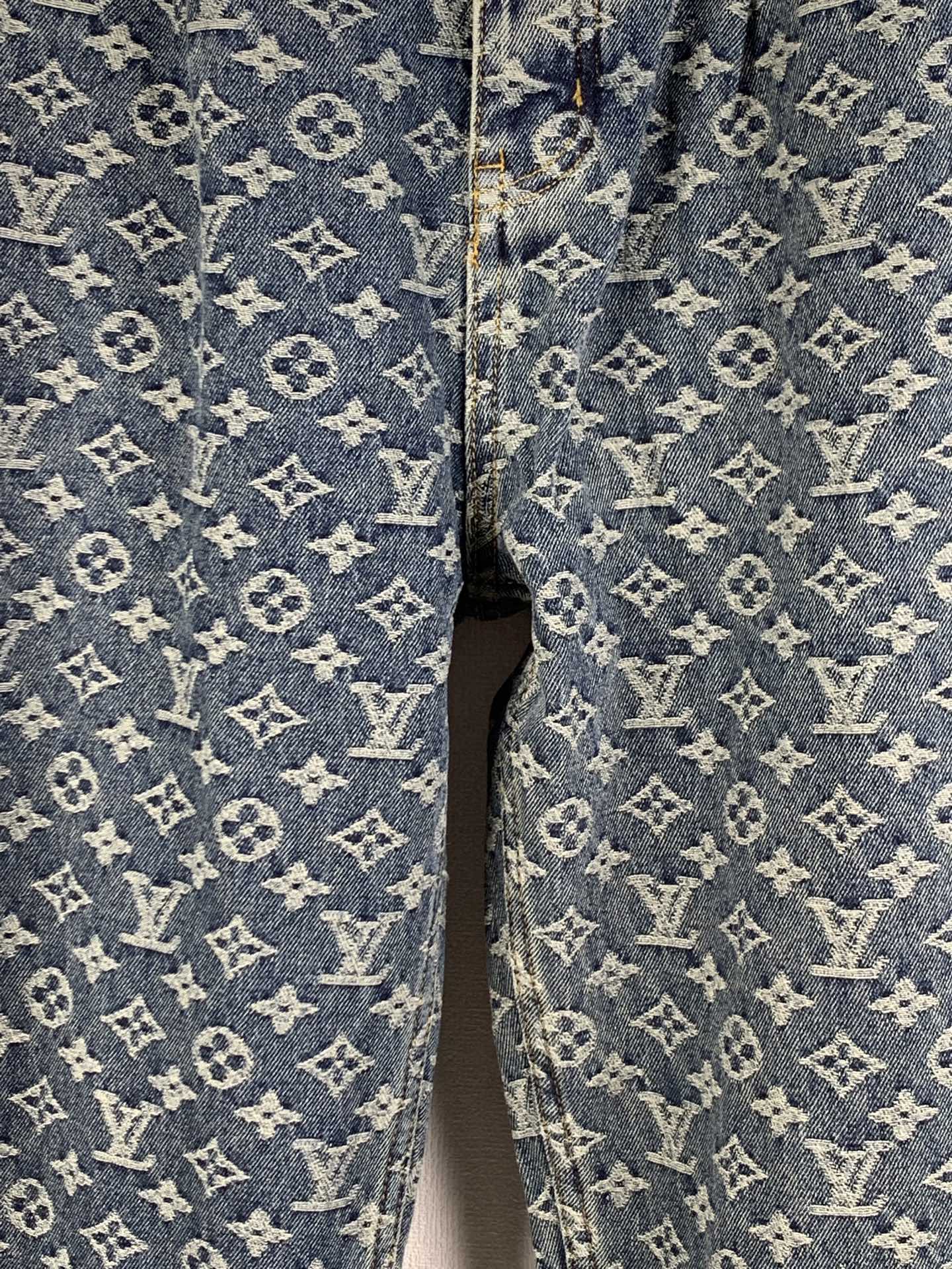 Louis Vuitton LOUIS VUITTON路易LV 提花装饰皮边牛仔长裤