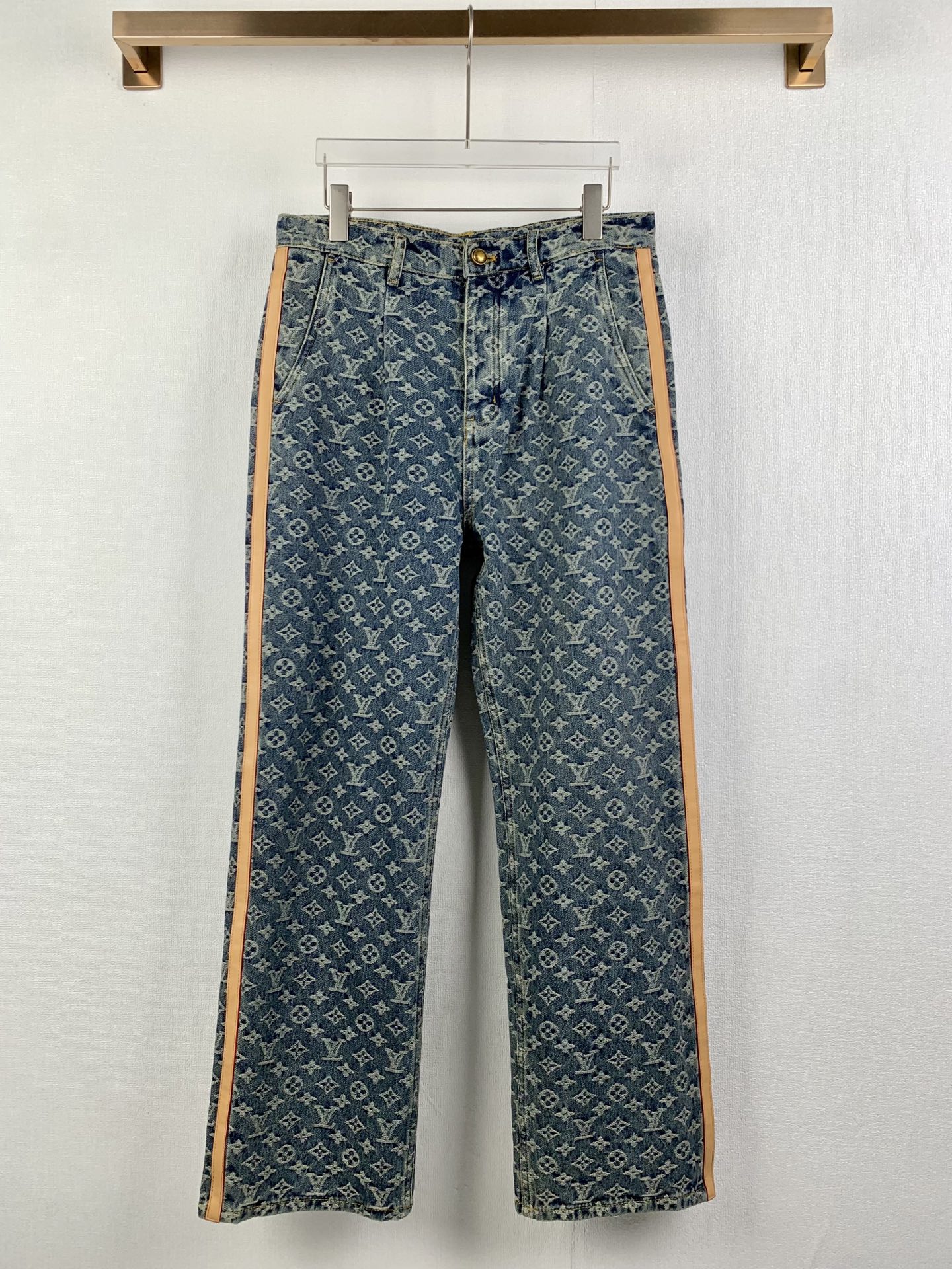Louis Vuitton LOUIS VUITTON路易LV 提花装饰皮边牛仔长裤