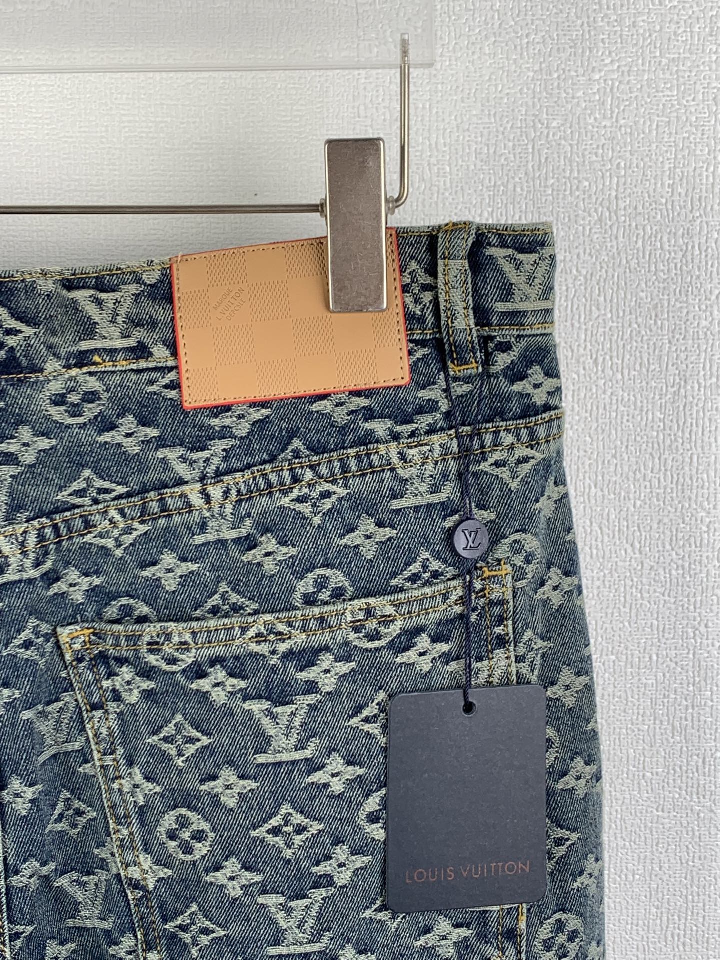 Louis Vuitton LOUIS VUITTON路易LV 提花装饰皮边牛仔长裤