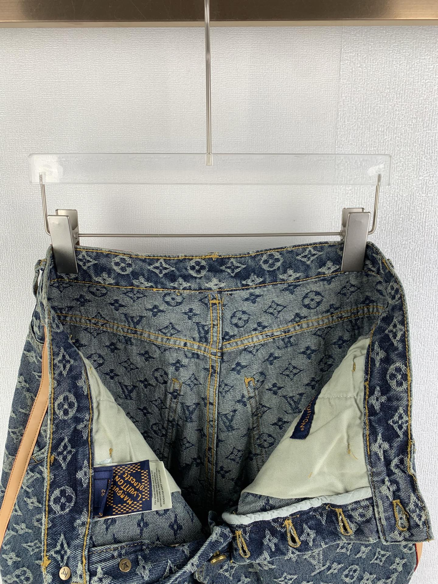 Louis Vuitton LOUIS VUITTON路易LV 提花装饰皮边牛仔长裤