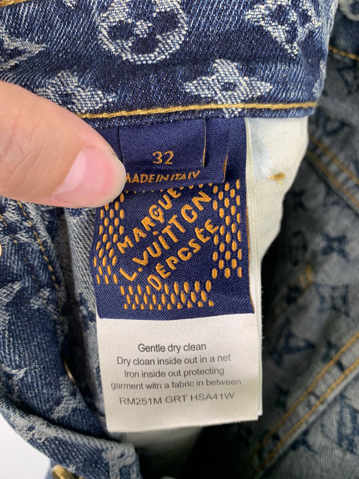 Louis Vuitton LOUIS VUITTON路易LV 提花装饰皮边牛仔长裤