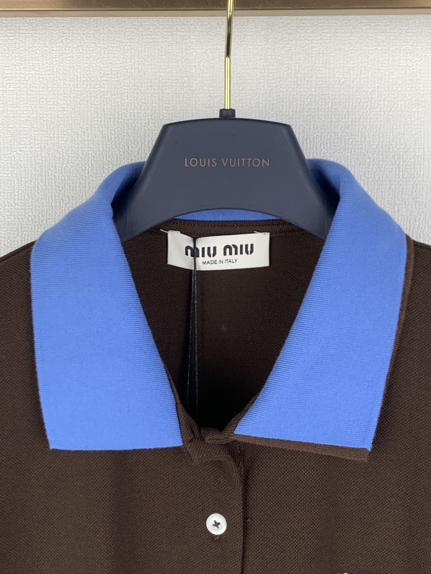 Miu Miu MiuMiu 双层螺纹领刺绣logo短袖POLO衫