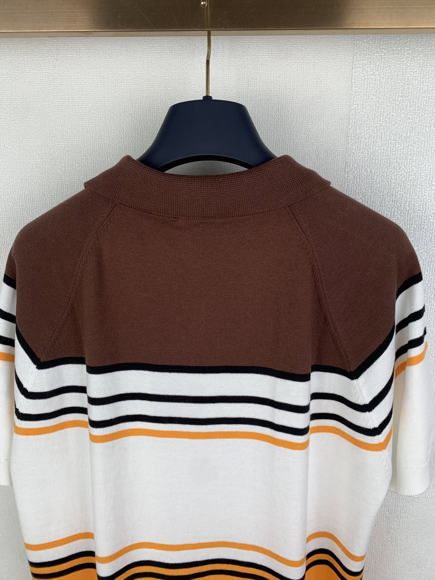 Fendi FENDI/芬迪 拼色条纹插肩袖提花FF针织POLO衫