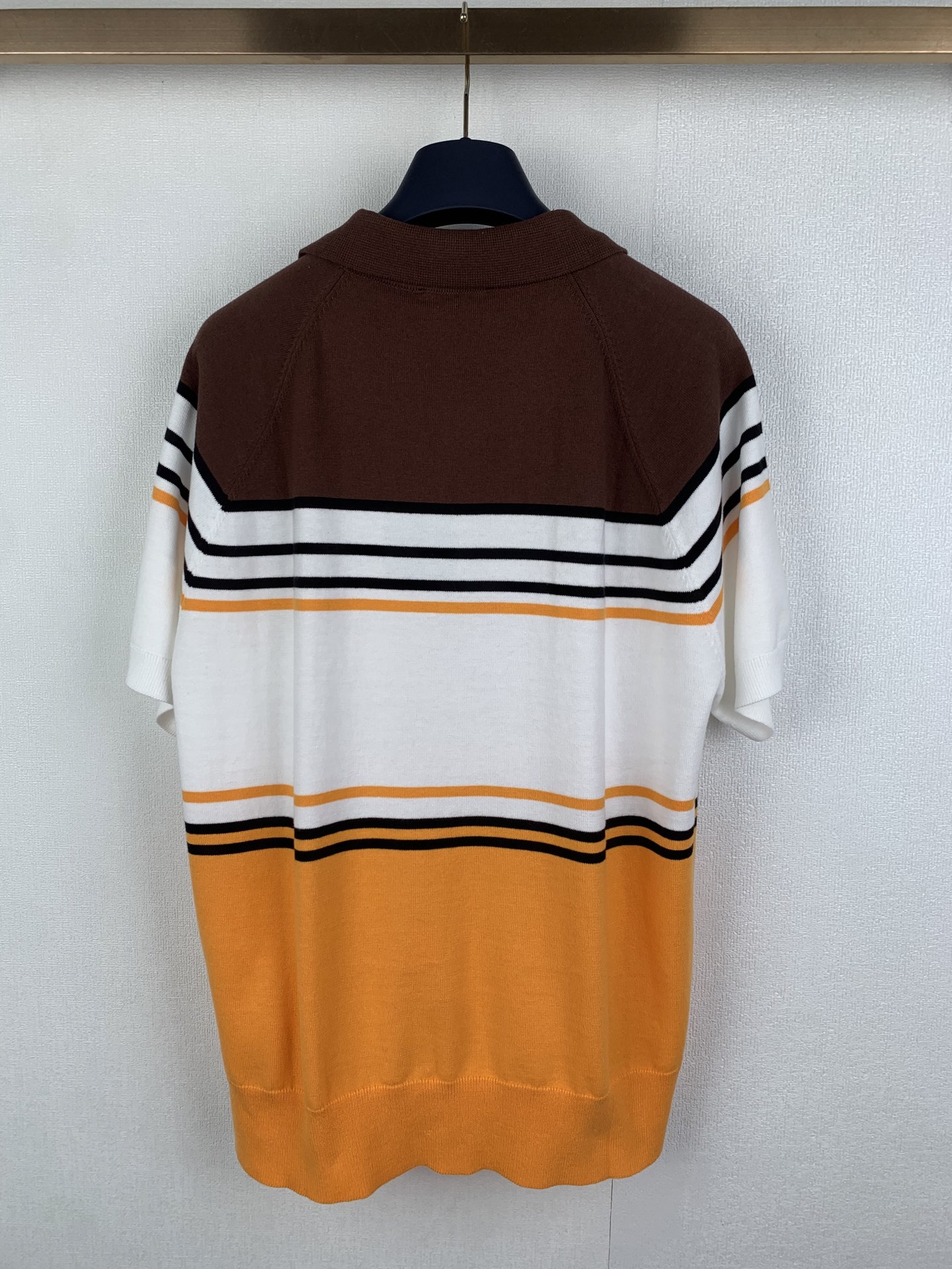 Fendi FENDI/芬迪 拼色条纹插肩袖提花FF针织POLO衫