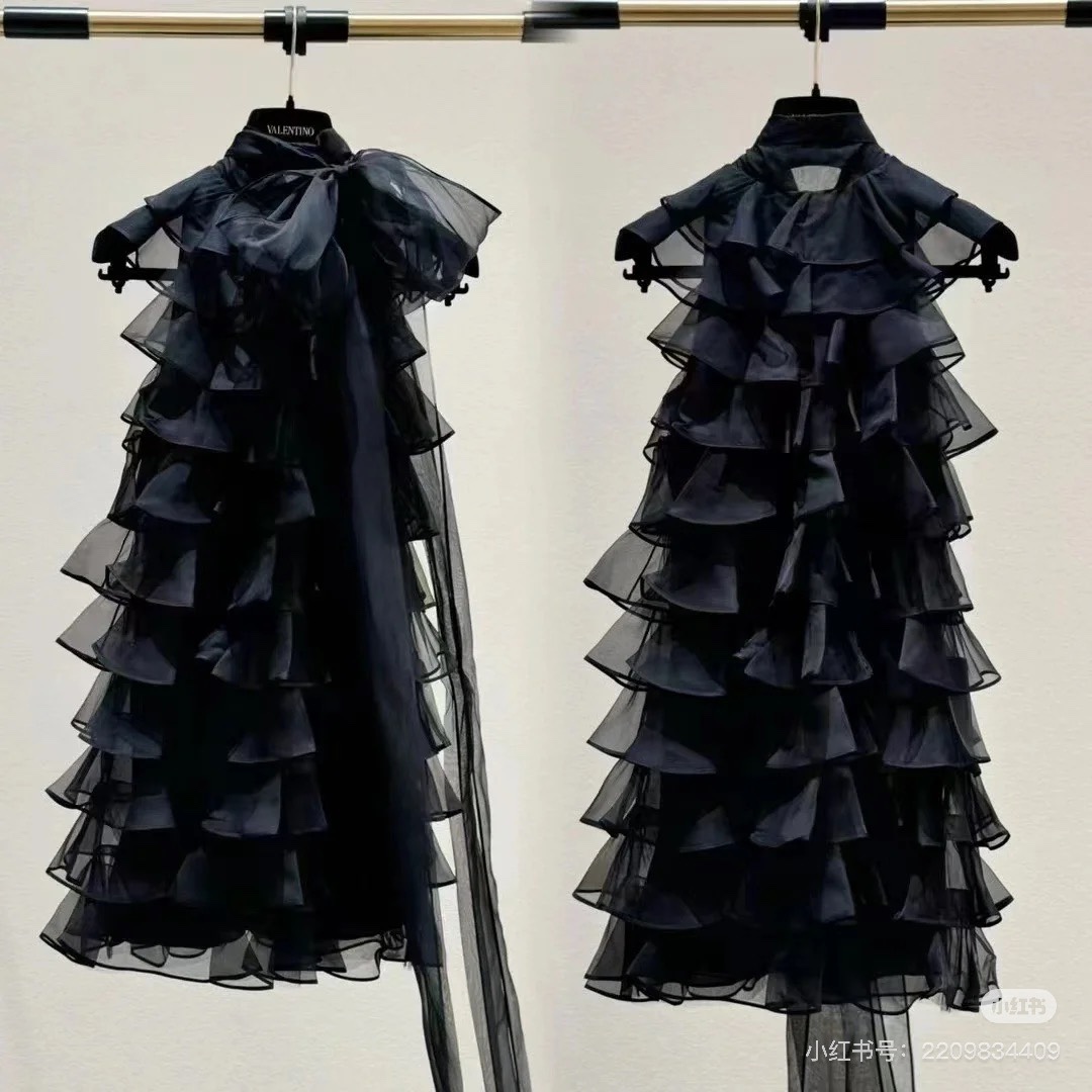 Valentino Black Silk Organza Layered Ruffle Cake Party Dress 3 i1732939935 3939 0