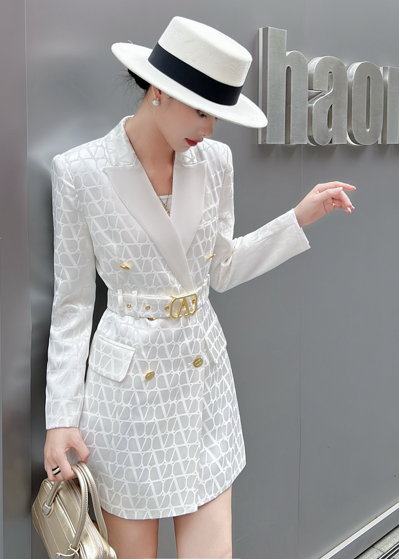 Valentino White Jacquard Blazer Dress with Belt, Designer Inspired, S-XL Sizes 5 i1740897240192 9001 0 4