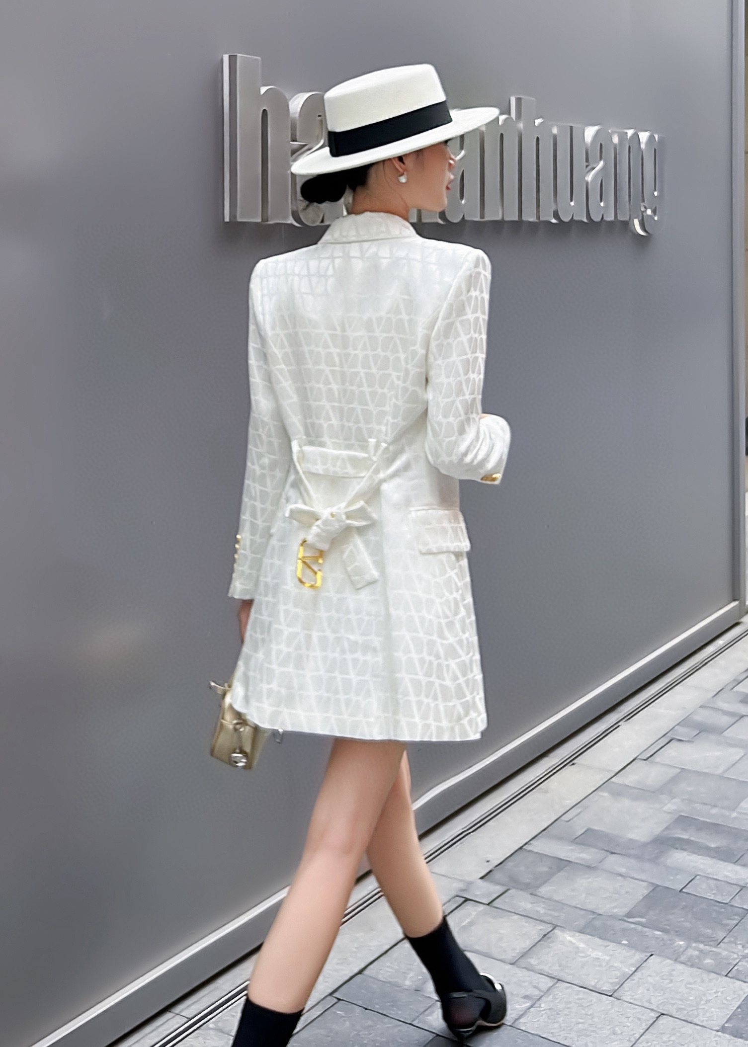 Valentino White Jacquard Blazer Dress with Belt, Designer Inspired, S-XL Sizes 6 i1740897240192 929 0 5